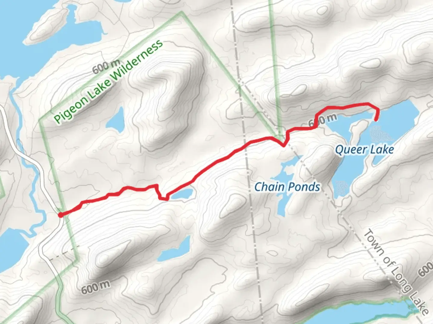 An image depicting the trail Windfall Pond Trail via Big Moose Road and its surrounding area.