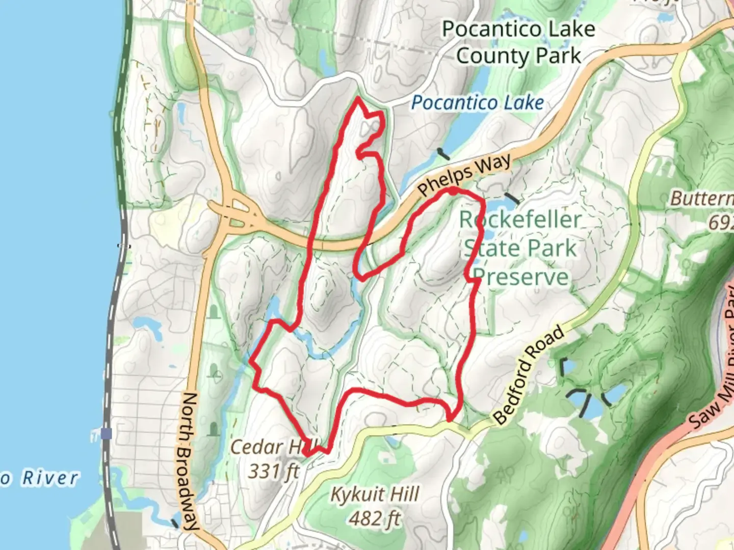 An image depicting the trail Swan Lake and Pocantico River Trail Loop and its surrounding area.