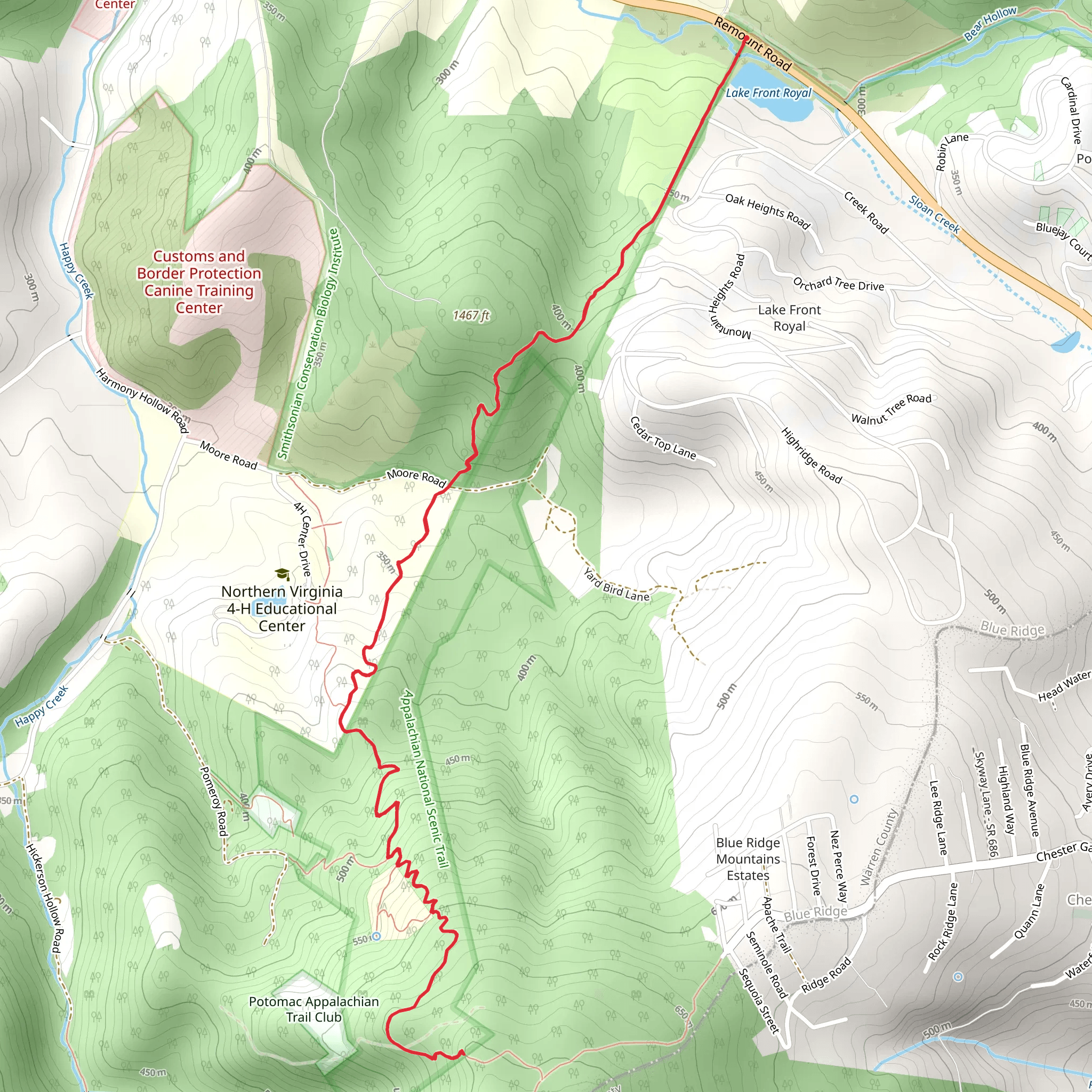 Appalachian Trail from Lake Front Royal mobile static map