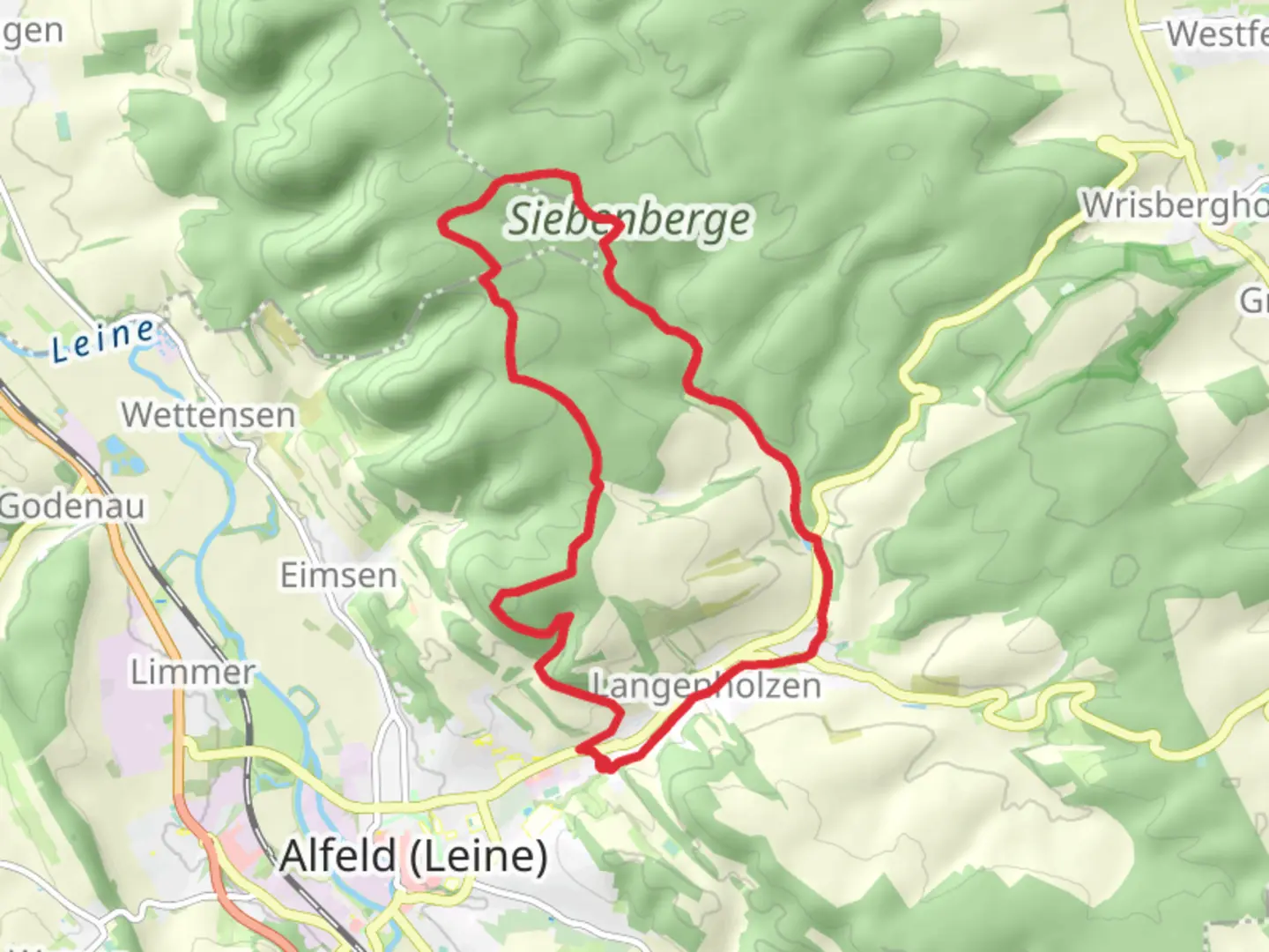 An image depicting the trail Siebenberge and Himmelberg Loop and its surrounding area.