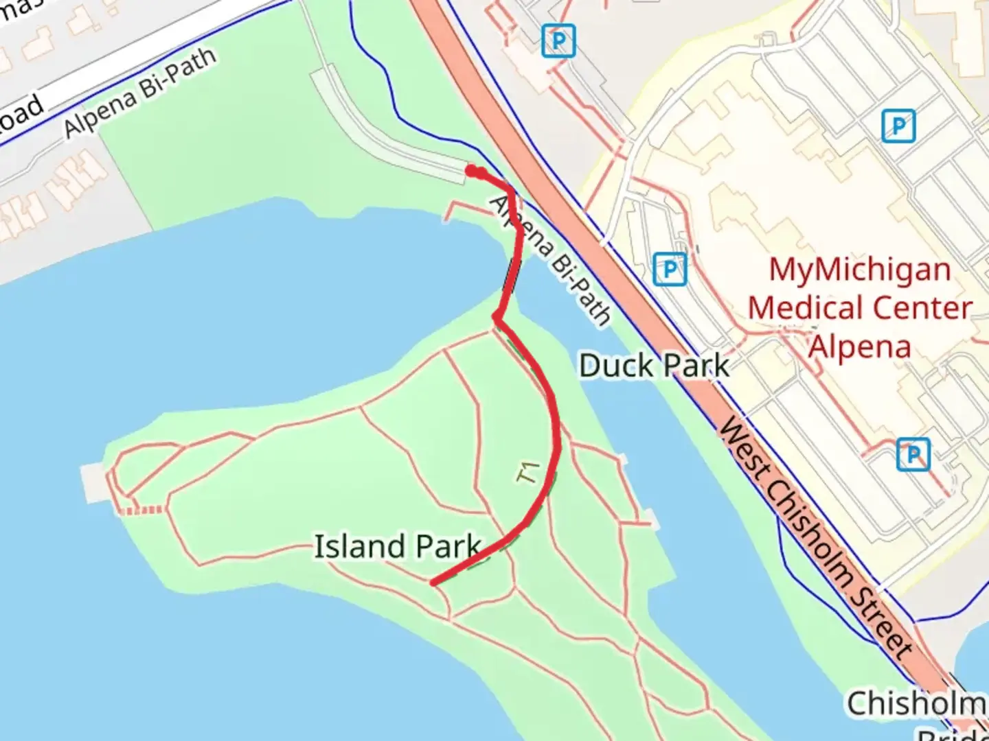 An image depicting the trail Alpena Island Park and its surrounding area.