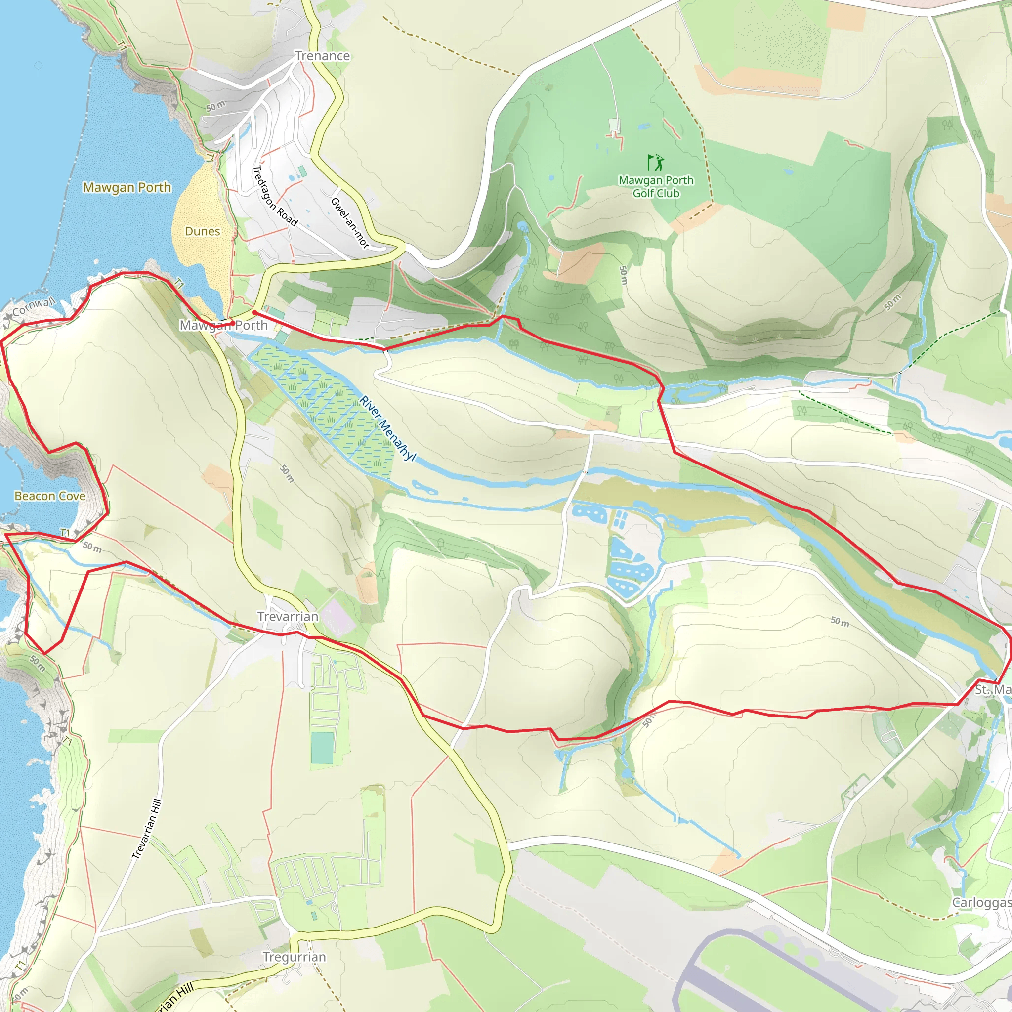 Mawgan Porth and St Mawgan Walk mobile static map