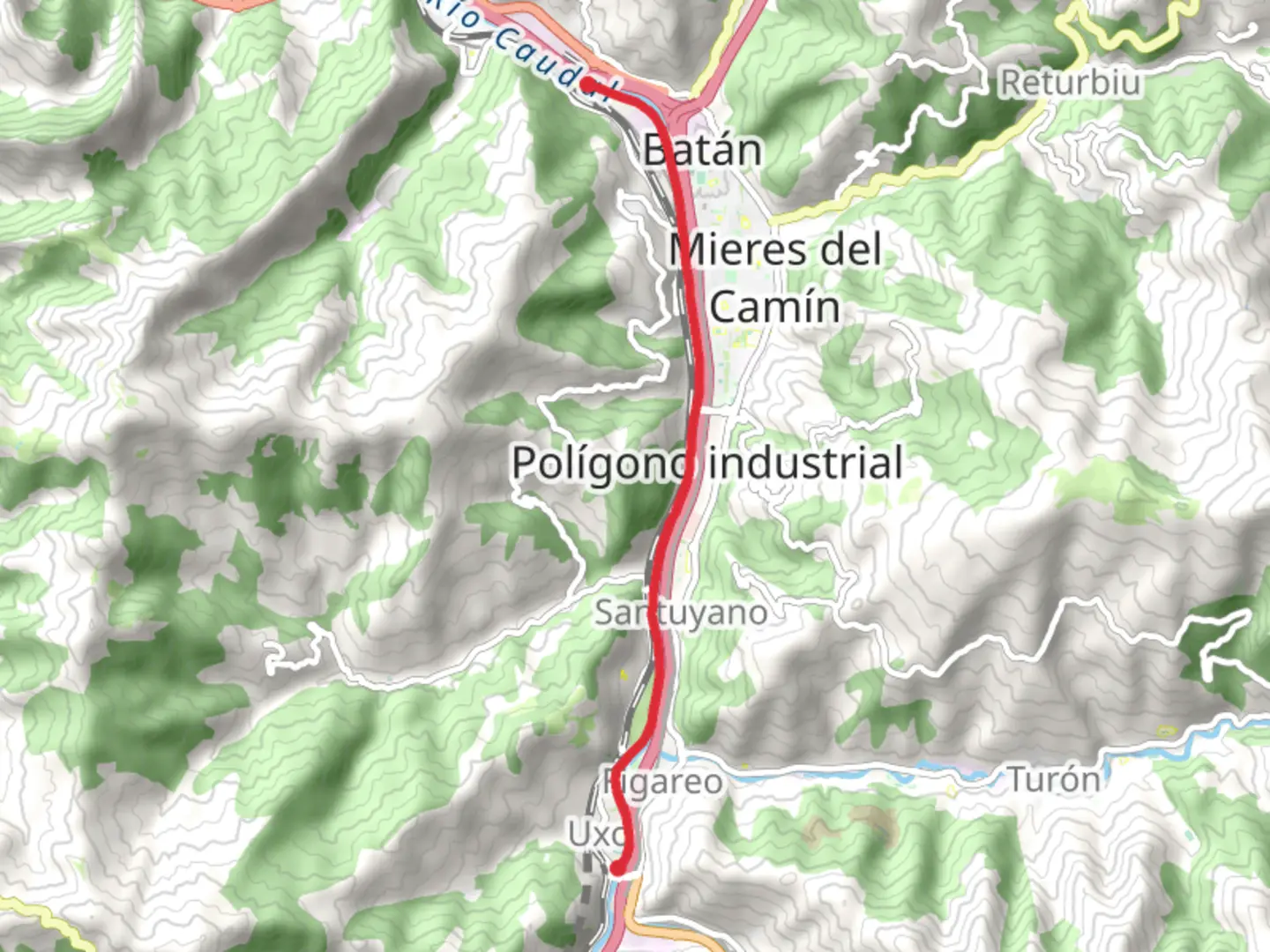 An image depicting the trail Caudal river route and its surrounding area.