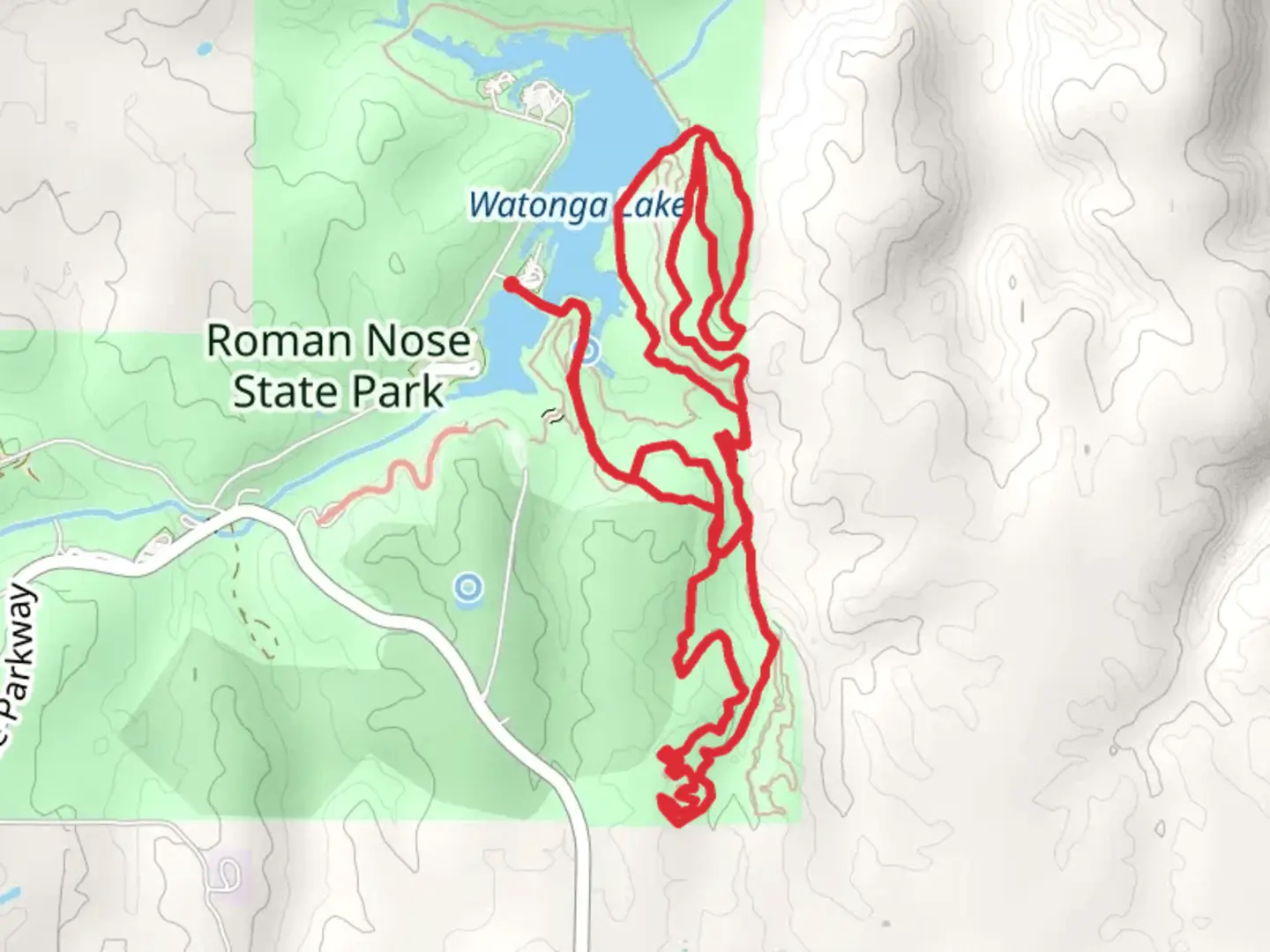 An image depicting the trail Switchback Loop, Upper Mesa Loop and Lakeside Trail Loop and its surrounding area.