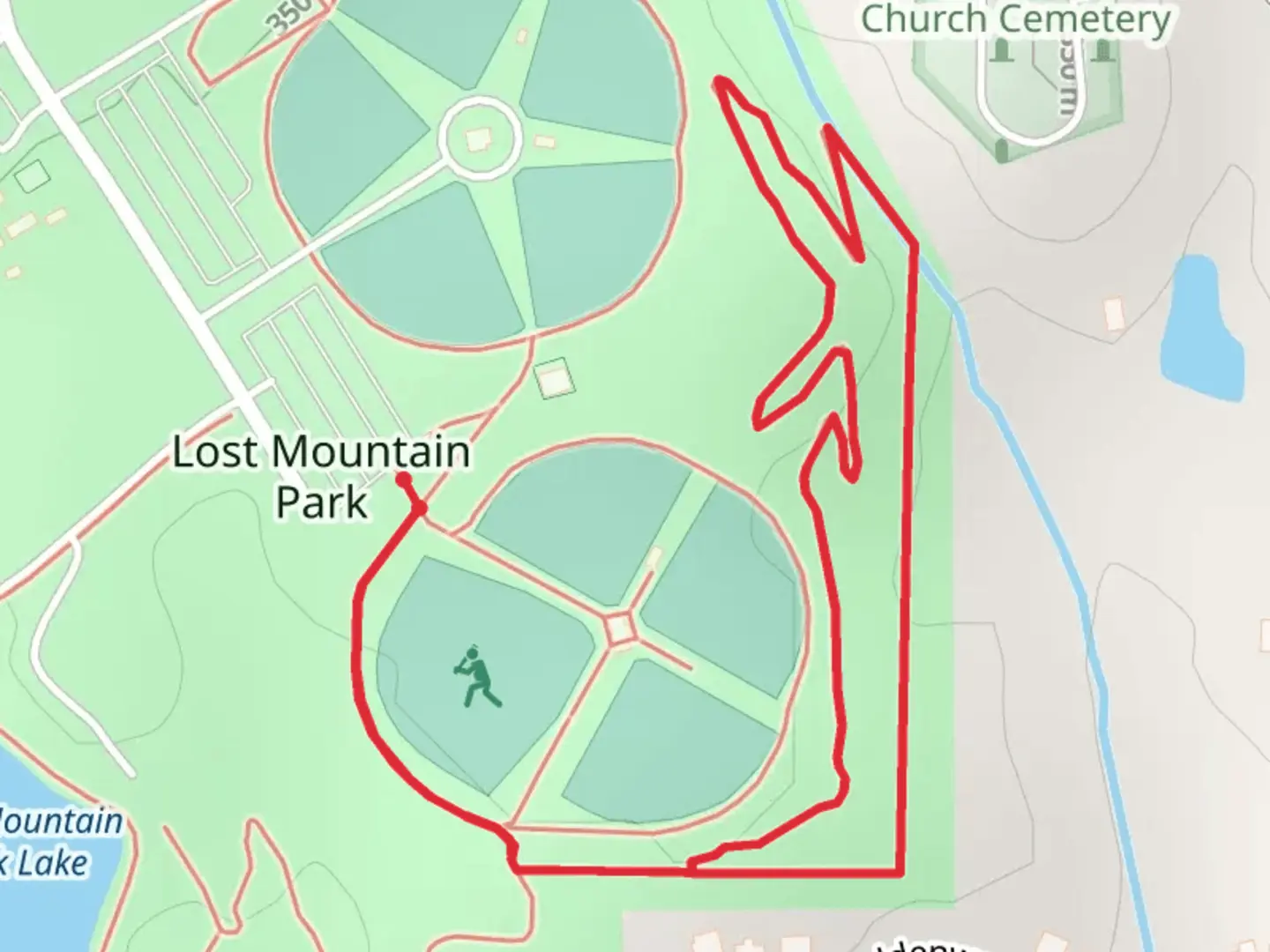 An image depicting the trail Lost Mountain Park Loop and its surrounding area.