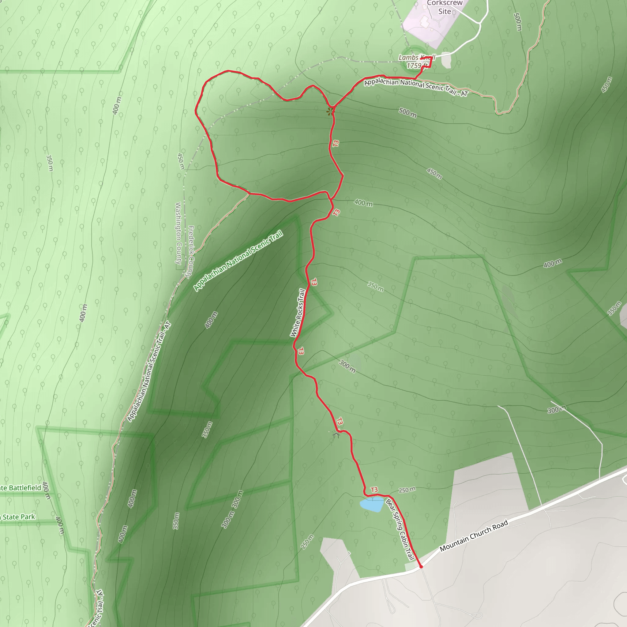 Lambs Knoll via Bear Spring Cabin Trail mobile static map