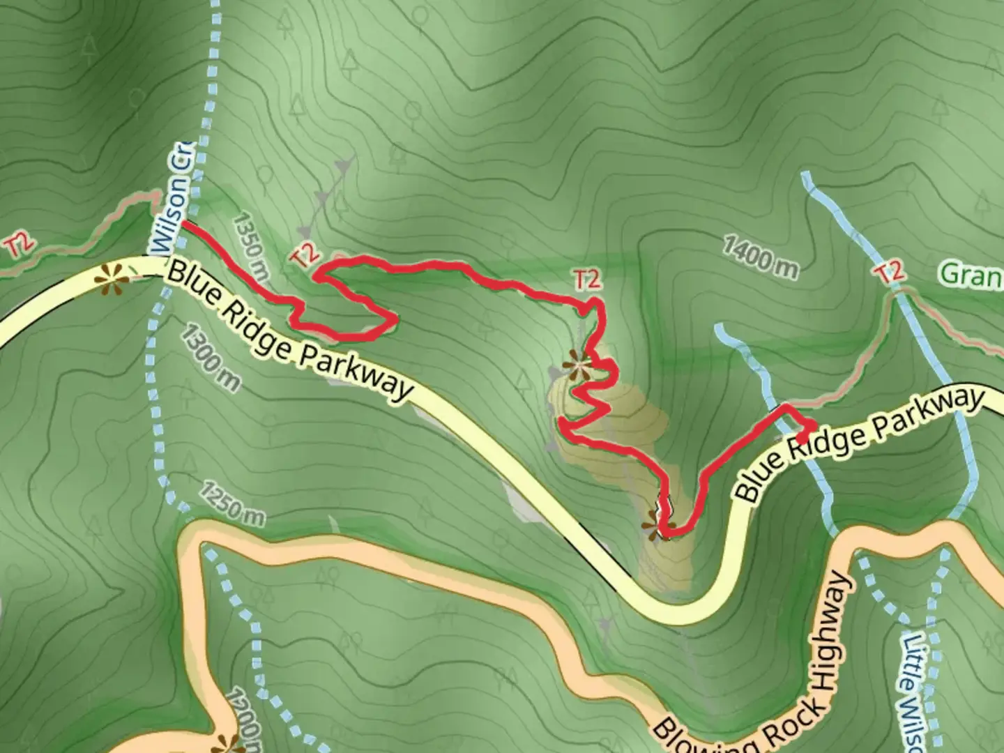 An image depicting the trail Tanawha Trail from Blue Ridge Parkway and its surrounding area.