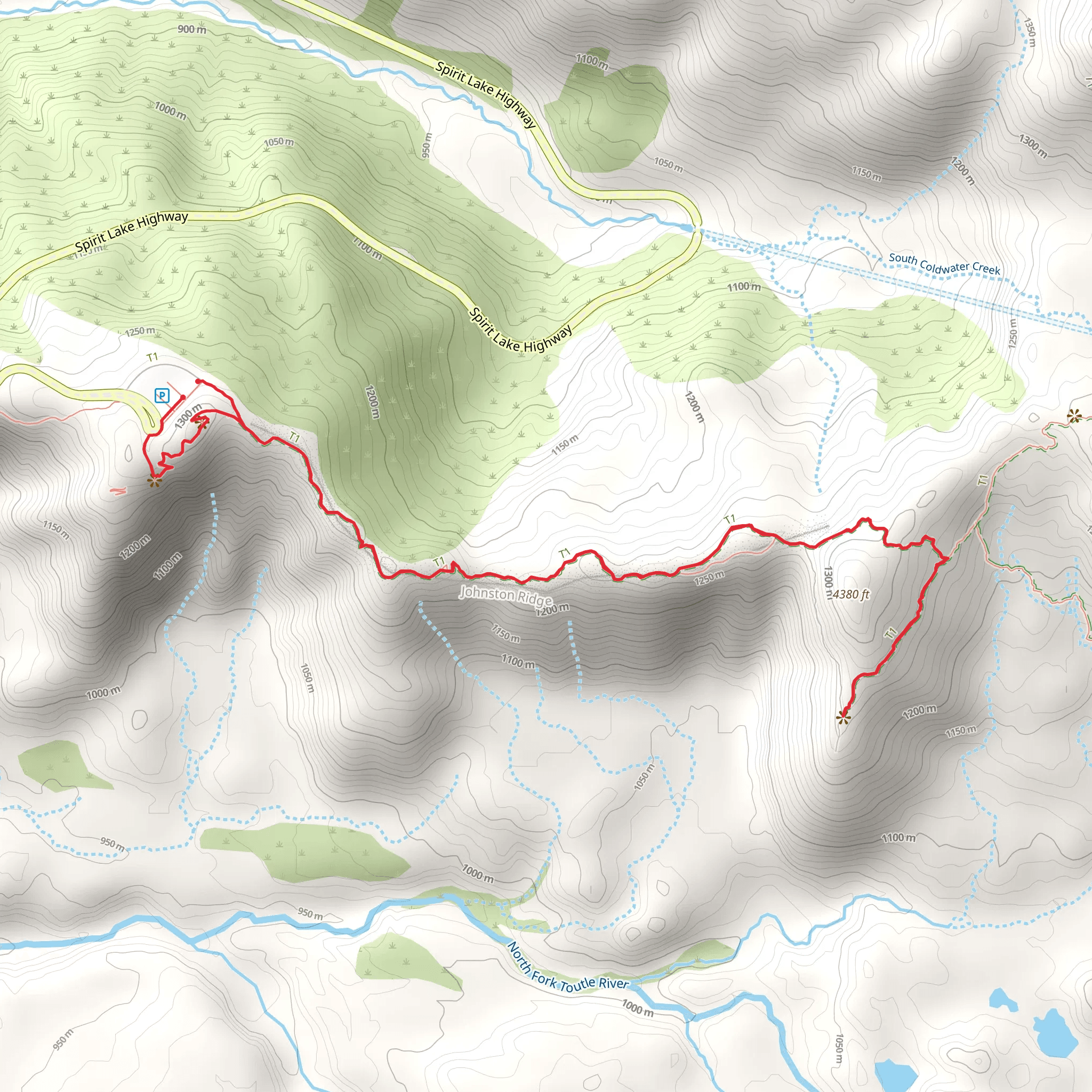 Boundary, Devil's Elbow, Johnston Ridge and Eruption Trail mobile static map