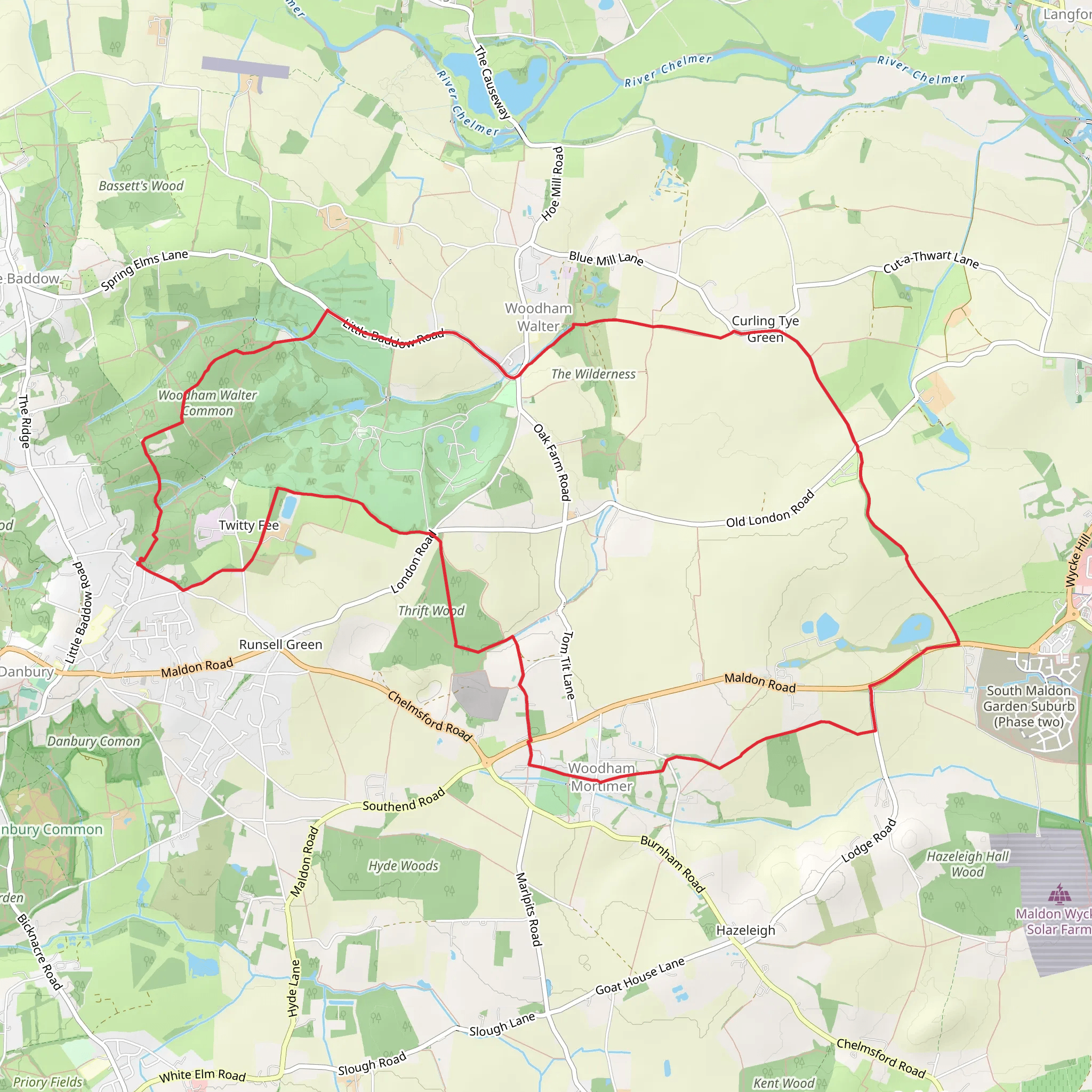 Scrubs Wood and Woodham Walter Common Loop mobile static map