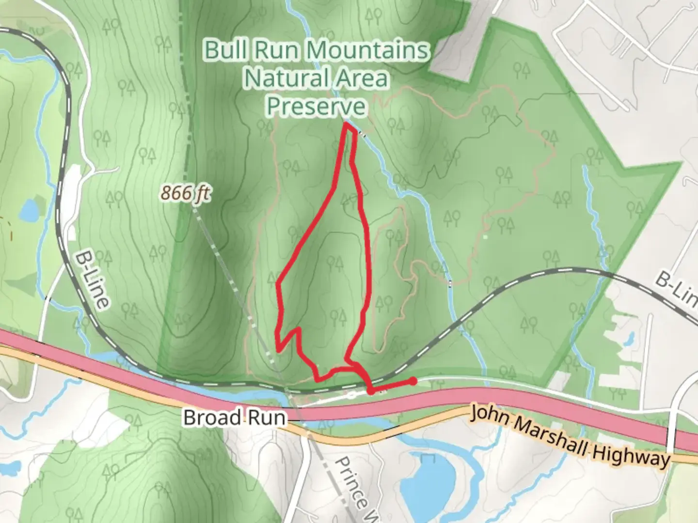 An image depicting the trail Dawson's and Fern Hollow Loop Trail and its surrounding area.