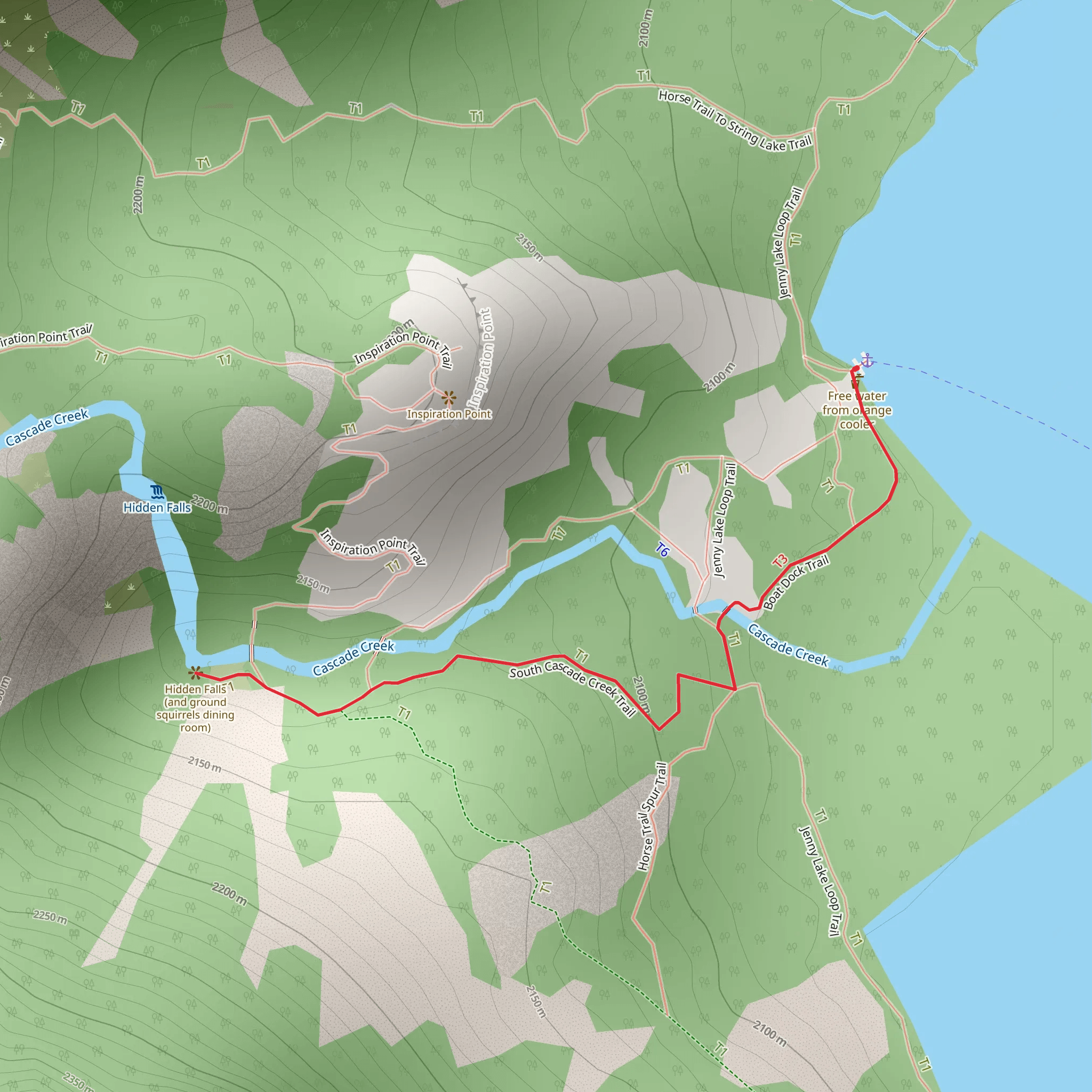 Hidden Falls via Boat Dock Trail mobile static map