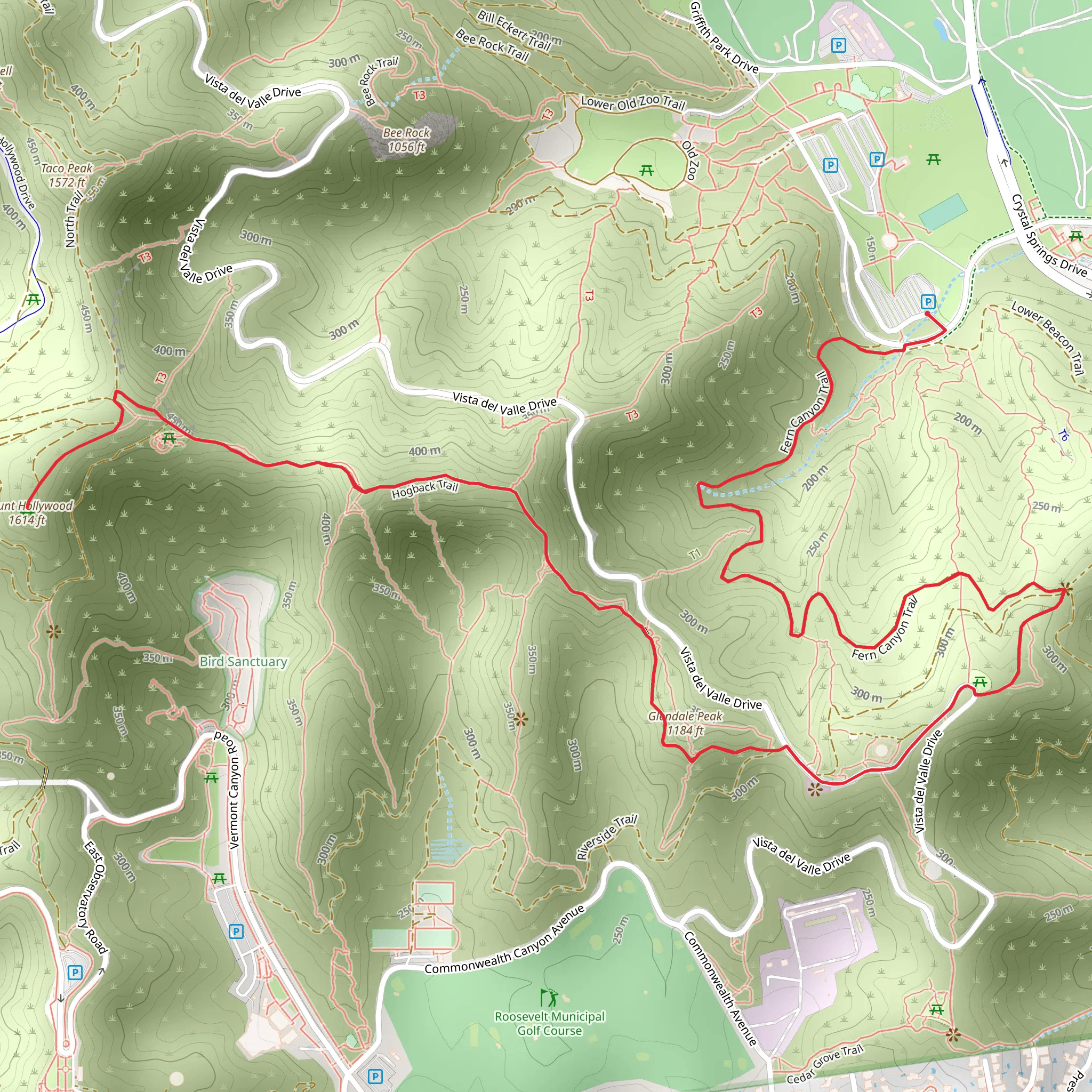 Glendale Peak and Mount Hollywood via Fern Canyon Trail mobile static map
