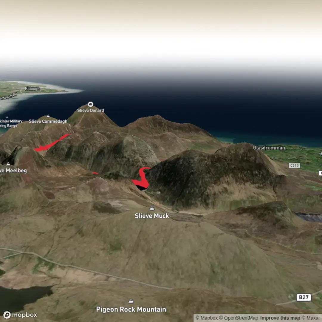 An image depicting the trail Hike from Annalong with camp and its surrounding area.