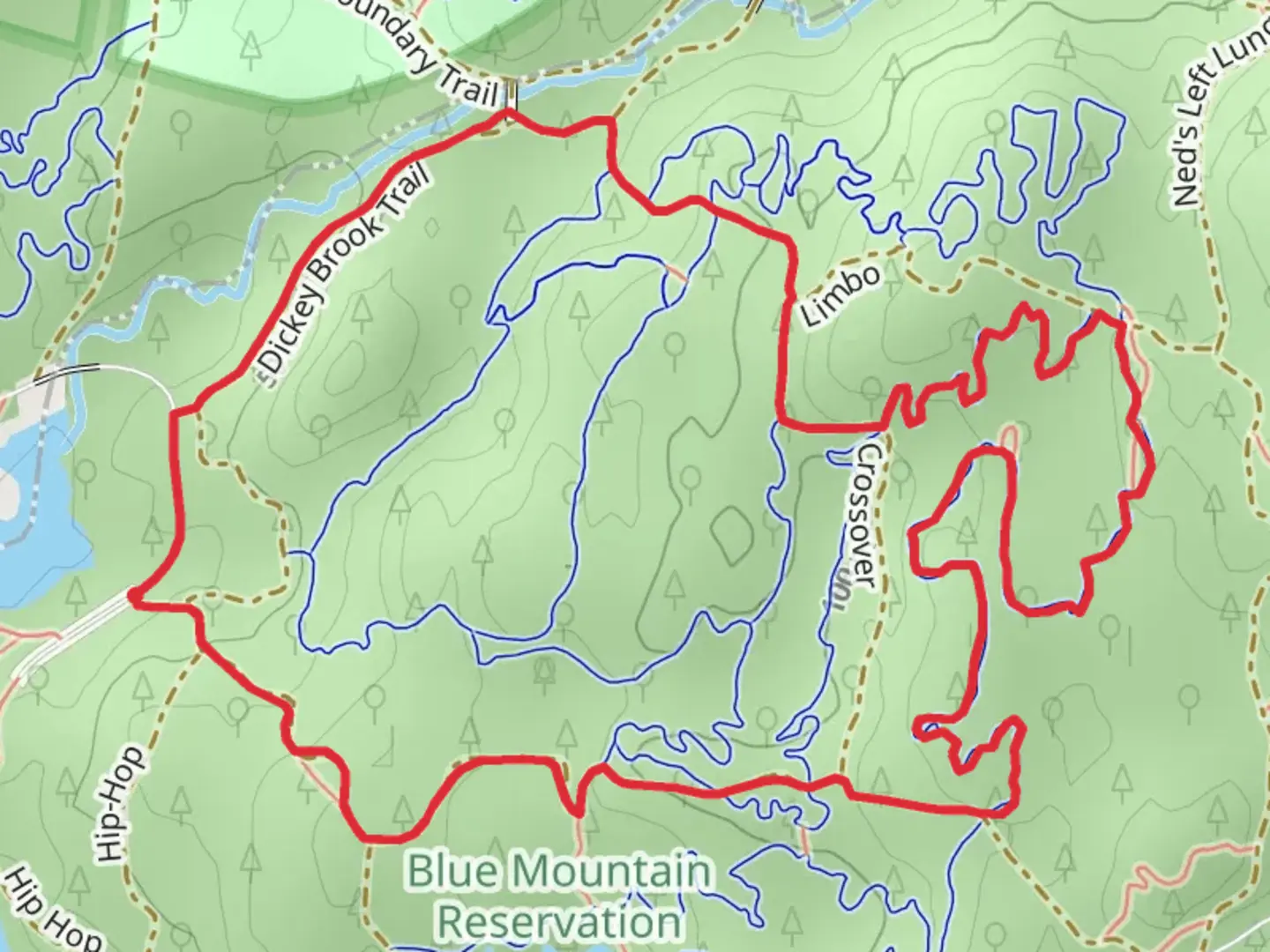An image depicting the trail Stinger and Dickey Brook Loop Trail and its surrounding area.
