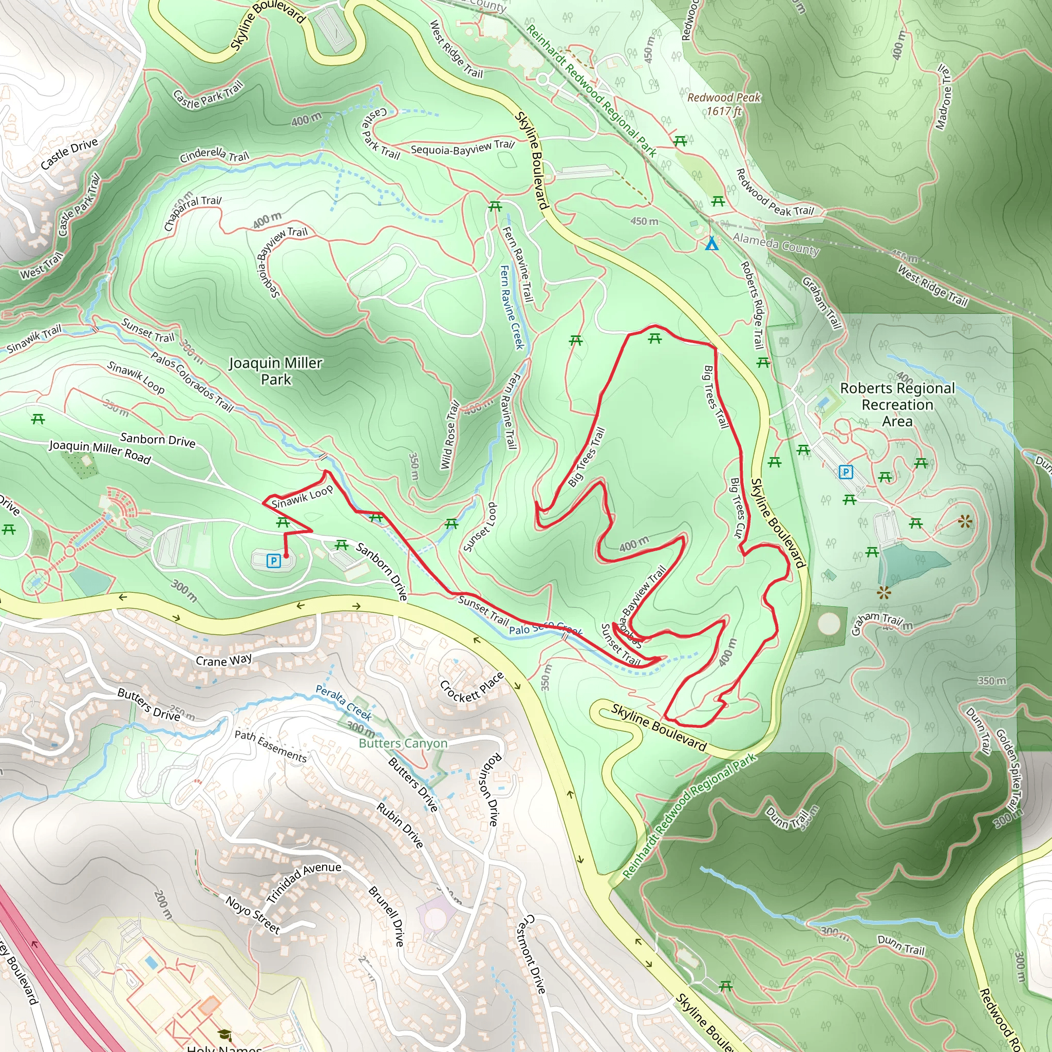 Sinawik Trail and Big Trees Trail Loop mobile static map