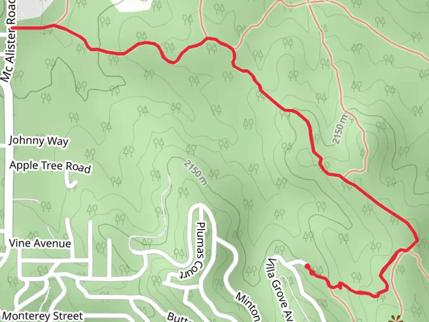 An image depicting the trail Prima Desecha Trail and East La Ronda Trail and its surrounding area.