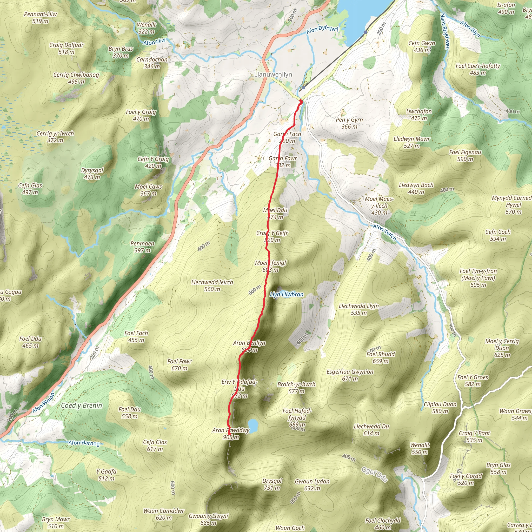 Aran Benllyn and Aran Fawddwy from Llanuwchllyn mobile static map