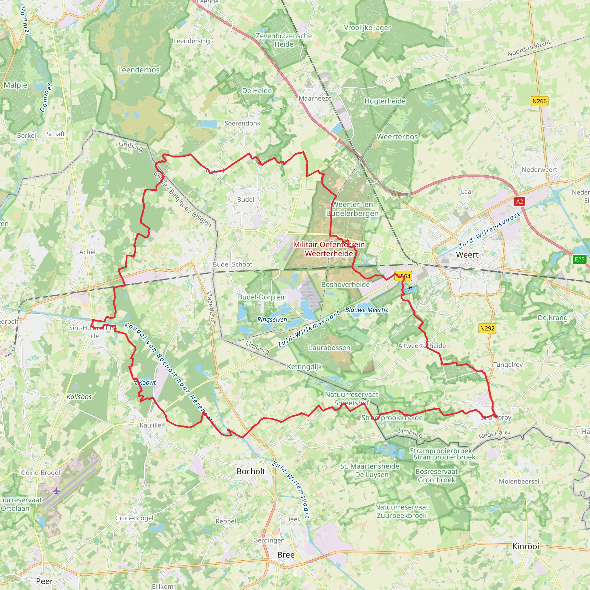 De Boberden, Gastelsche Heide, Budelerbergen and Tungelerwallen Loop mobile static map