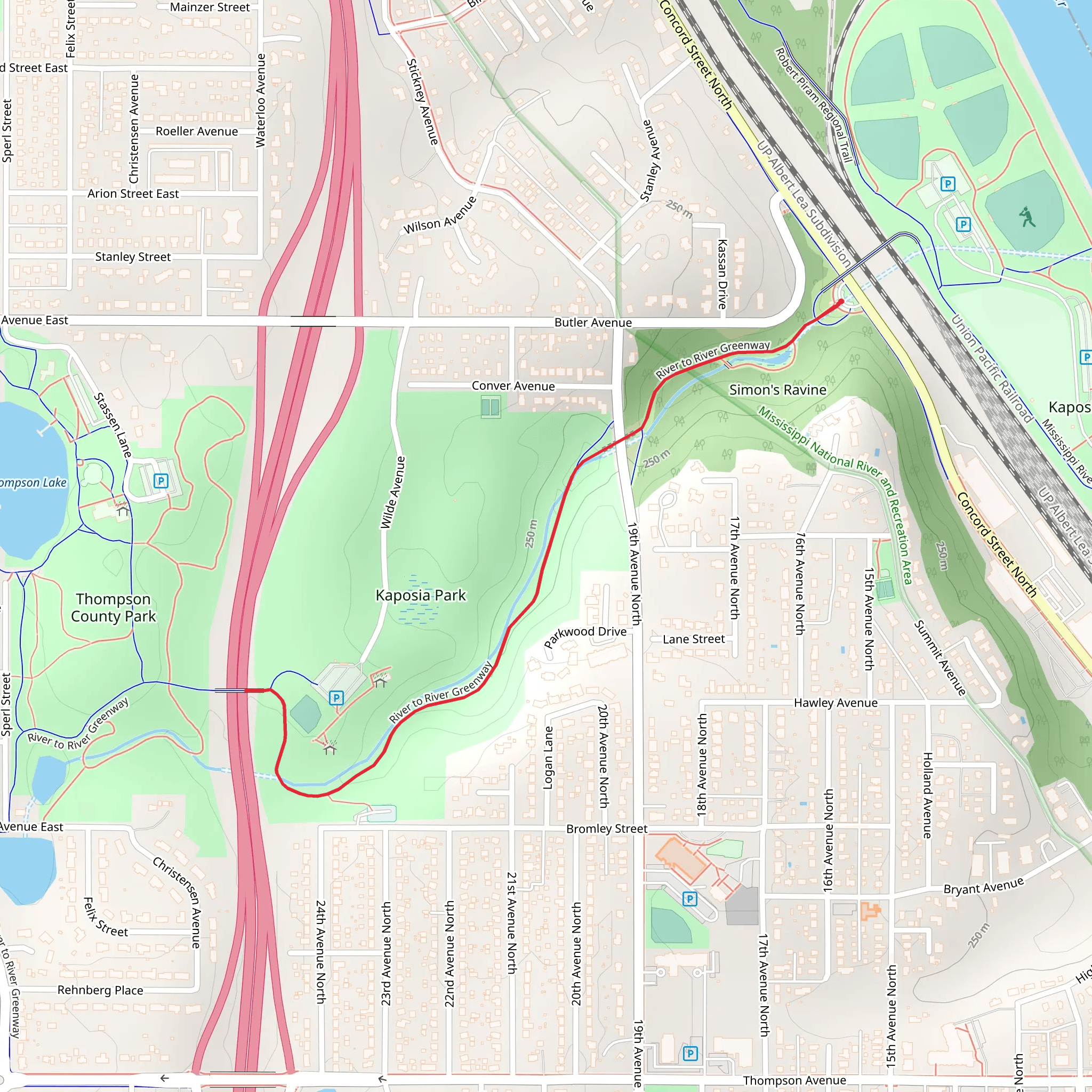 River to River Greenway from Simon's Ravine mobile static map