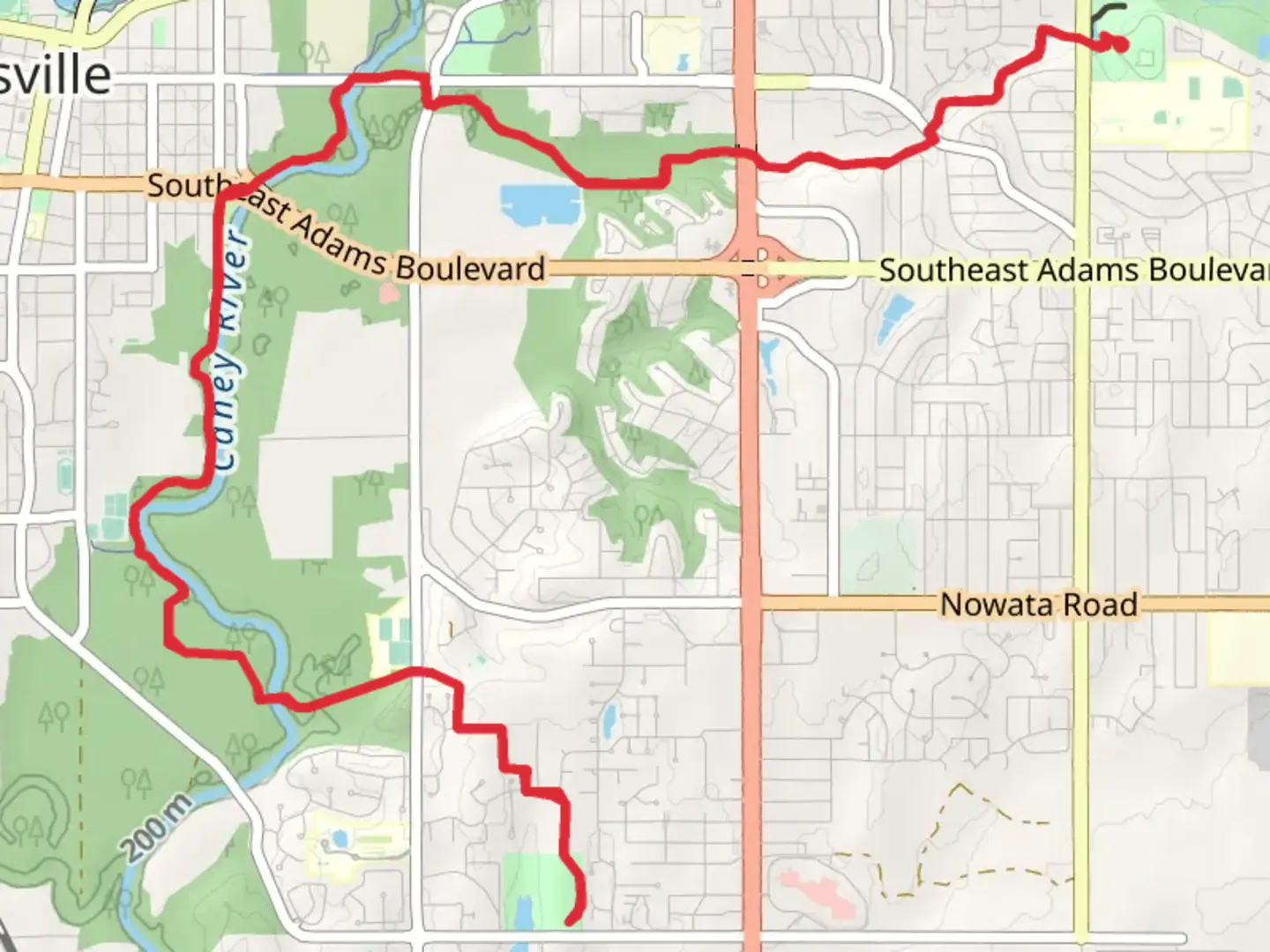 An image depicting the trail Pathfinder Parkway to Jo Allyn Lowe Park and its surrounding area.