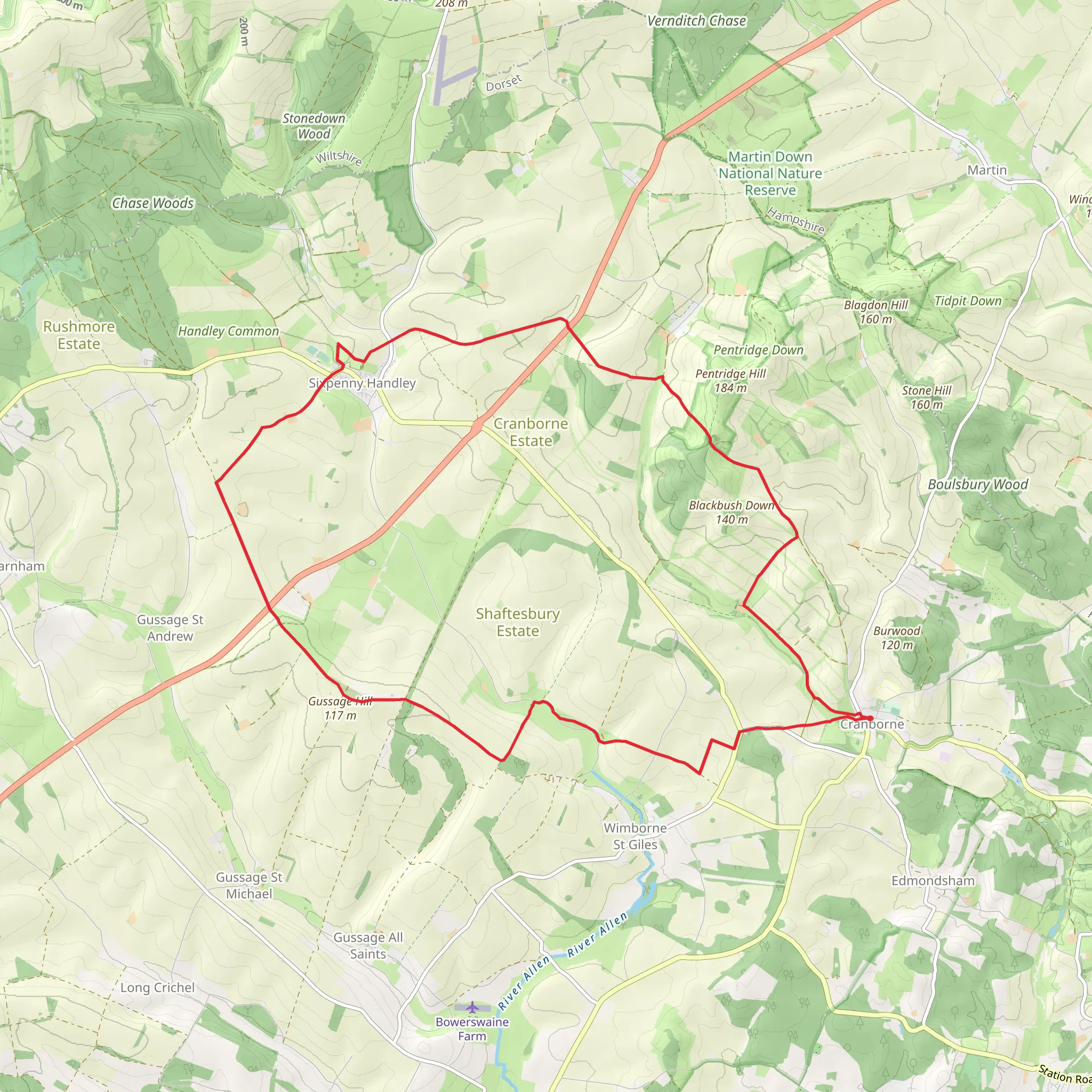 Cranborne and Sixpenny Handley Loop mobile static map