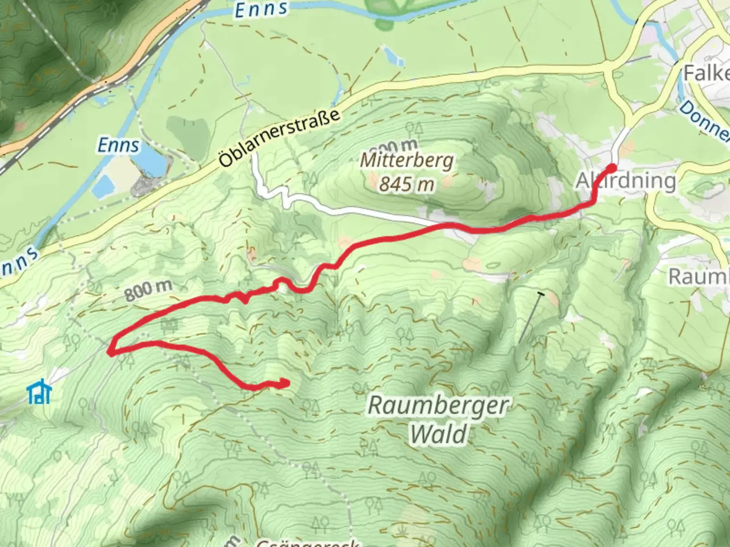 An image depicting the trail Buchmannlehen and its surrounding area.