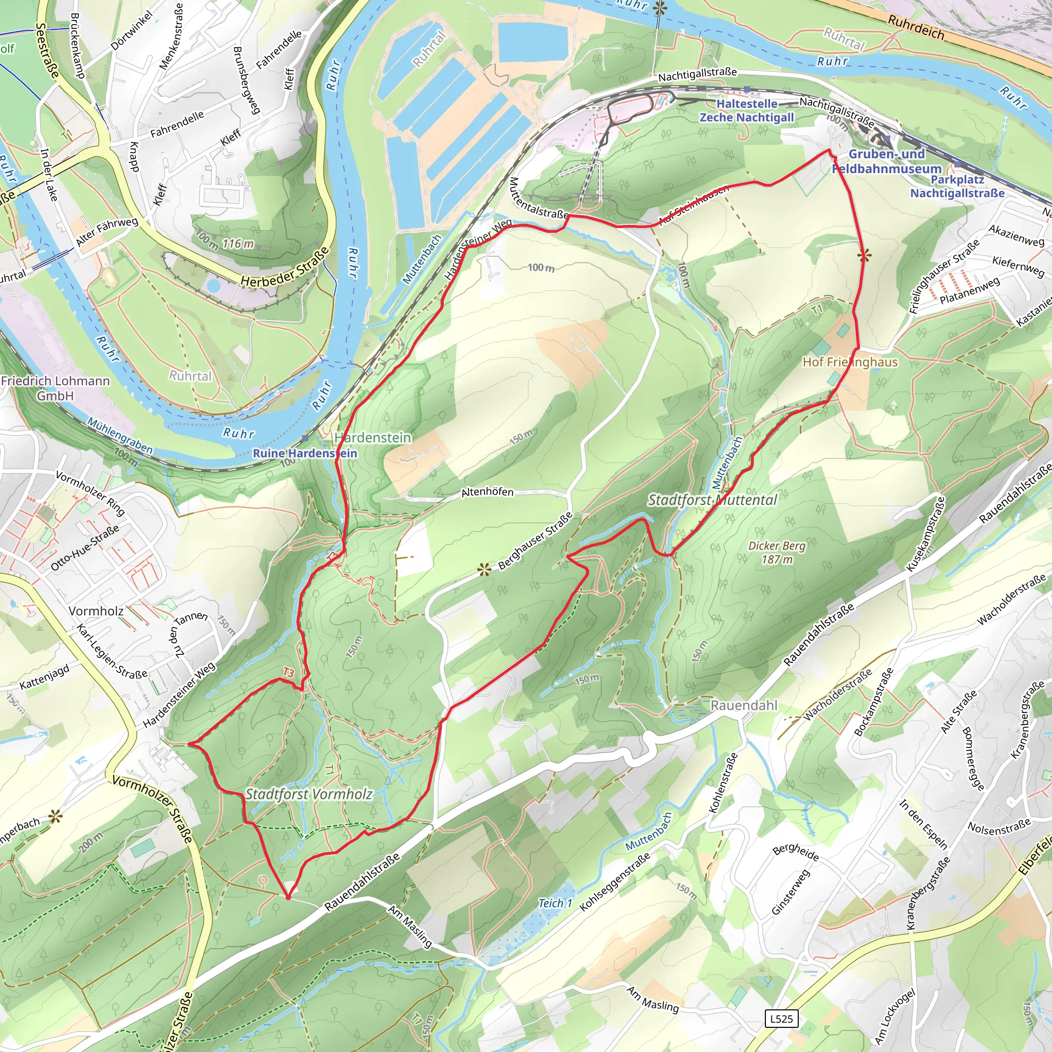 Stadtforst Vormholz, Ruine Hardenstein and Gopel Loop mobile static map