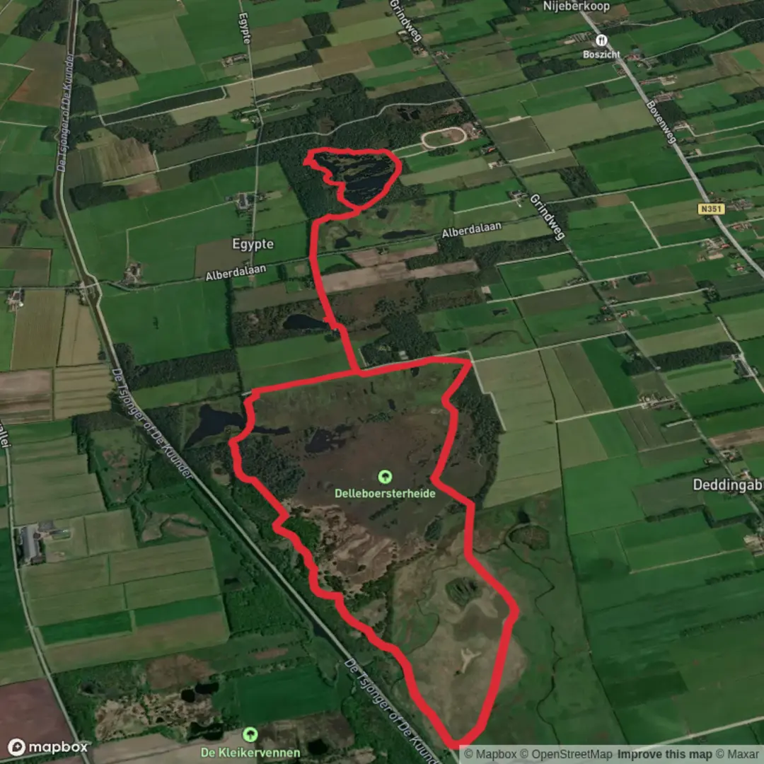 An image depicting the trail Diakonievene and Xatspoele via Friese Woudenpad and its surrounding area.