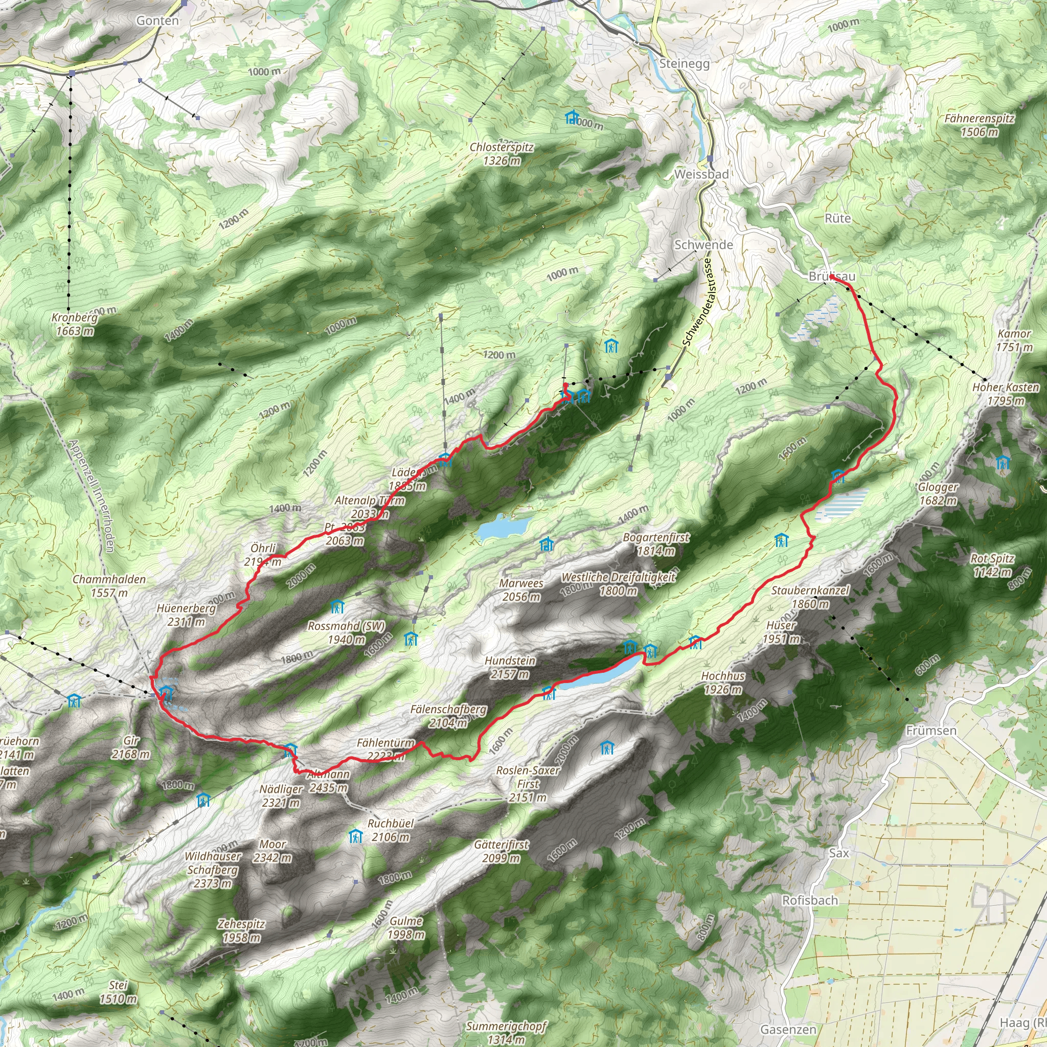 Brülisau - Rotsteinpass - Wasserauen mobile static map