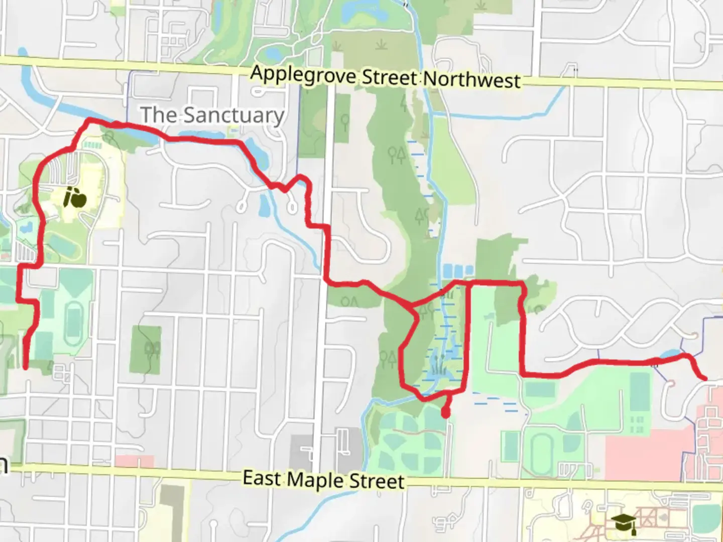 An image depicting the trail Hoover Park connector Trail and its surrounding area.