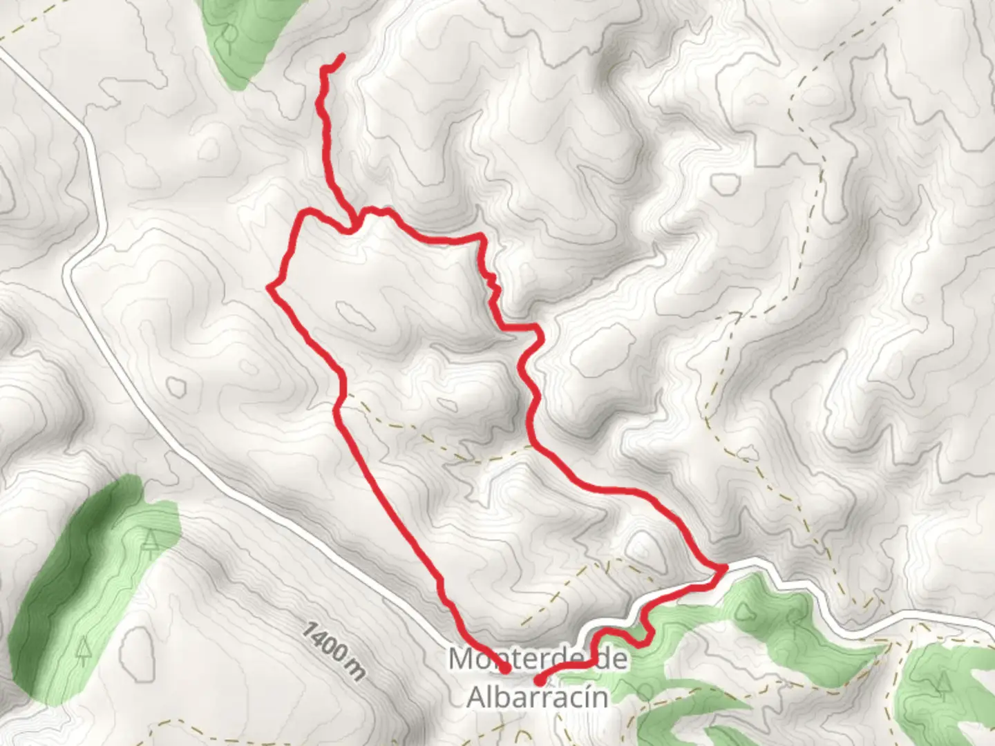 An image depicting the trail Monterde de Albarracín - Paridera de Chamela PR TE 134 and its surrounding area.