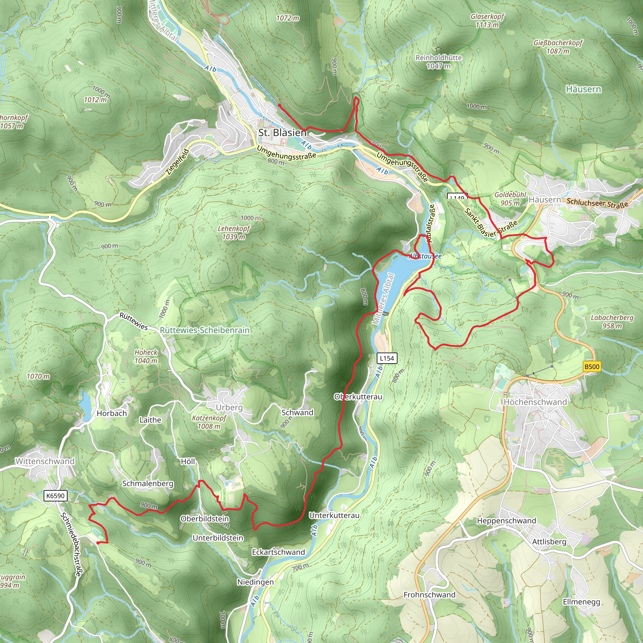 Dachsberg to St Blasien Walk via Alb Basin mobile static map