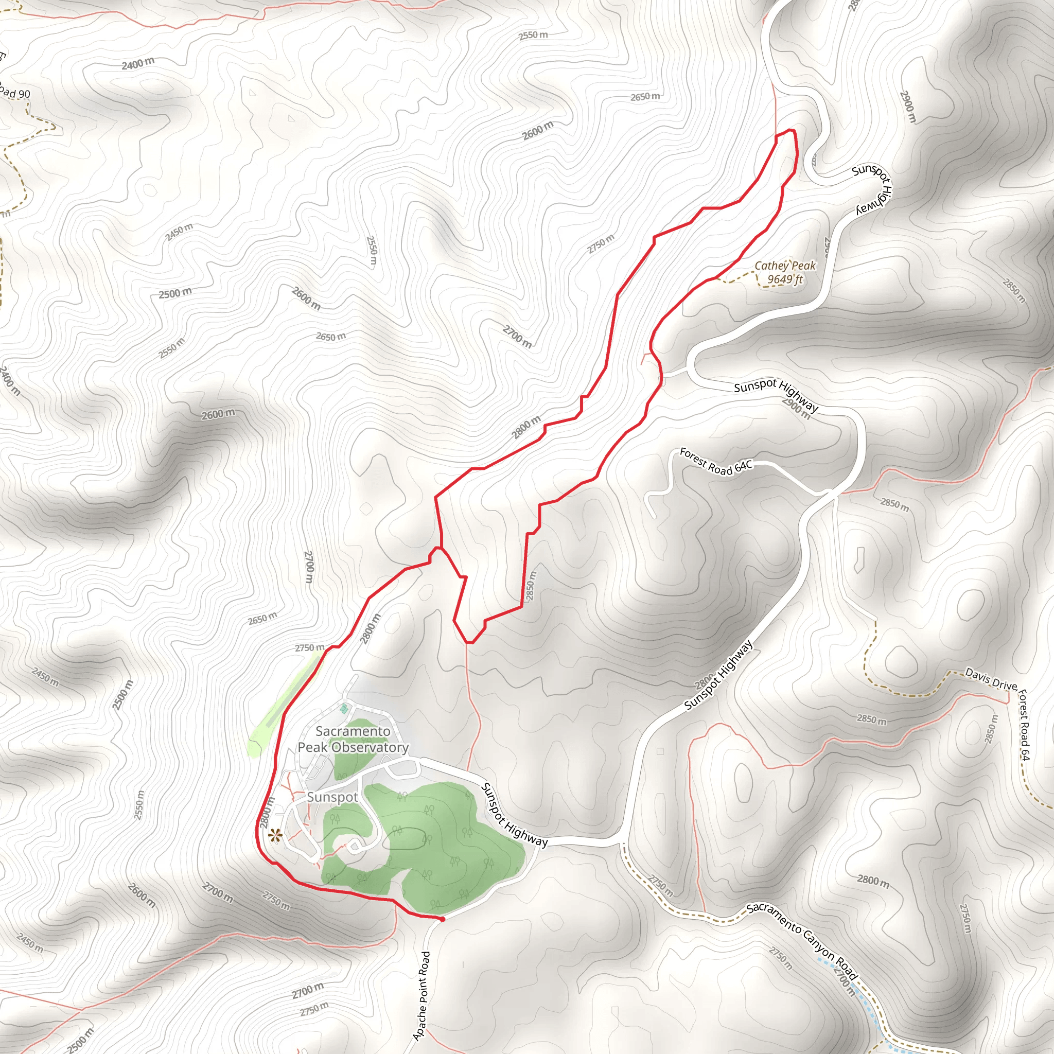Cathey Canyon, Rim and Sunspot Loop Trail mobile static map