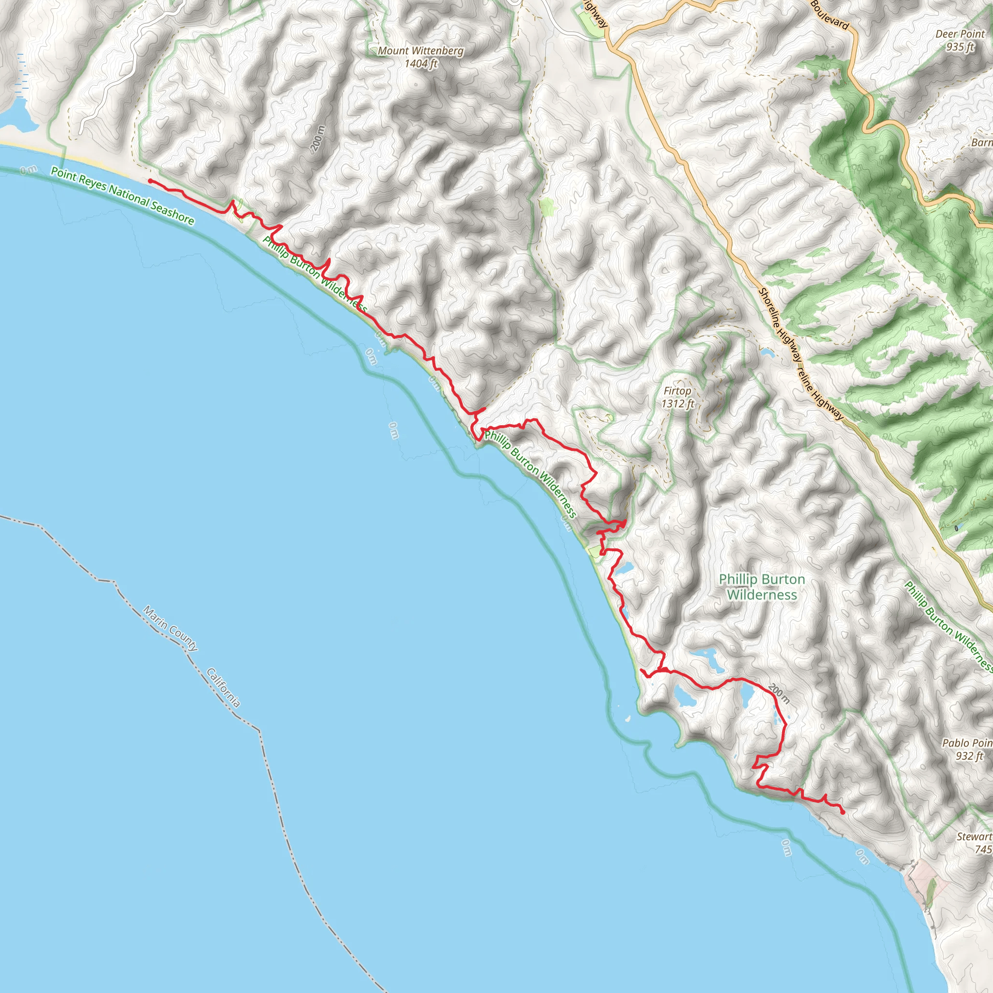 Coast Trail from Palomarin Beach mobile static map