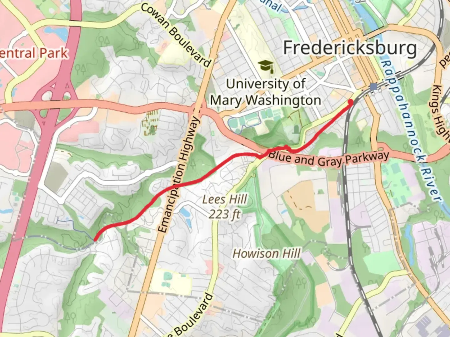 An image depicting the trail Virginia Central Railway Short Trail - Fredericksburg and its surrounding area.
