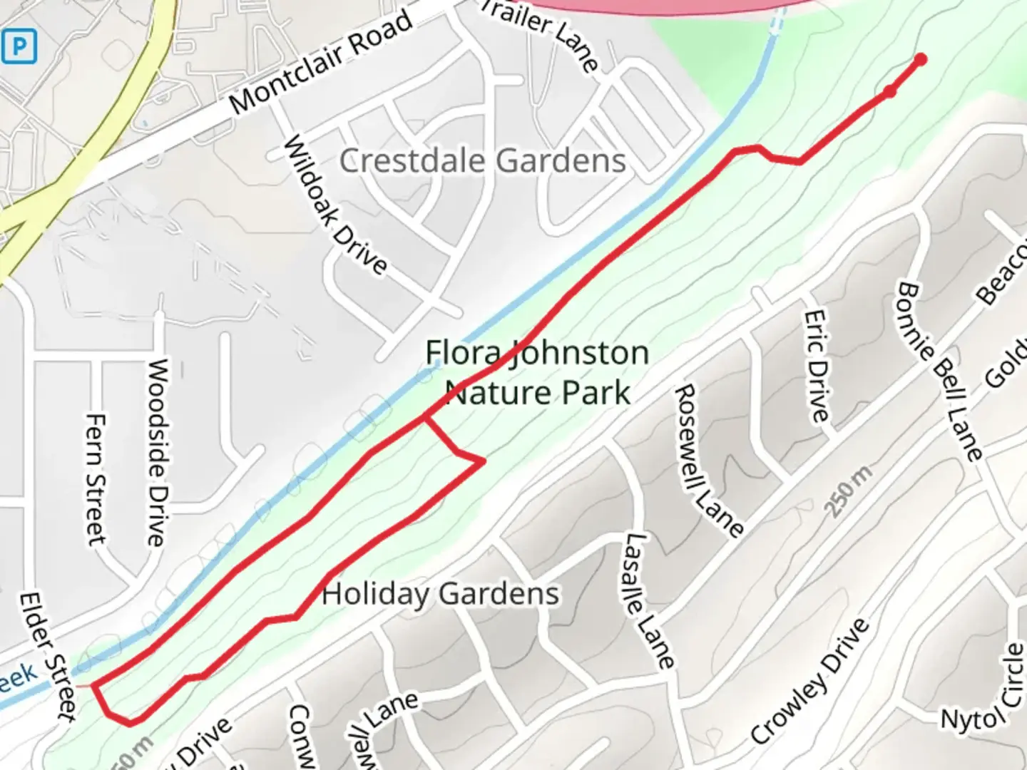 An image depicting the trail Flora Johnston Trail Loop and its surrounding area.