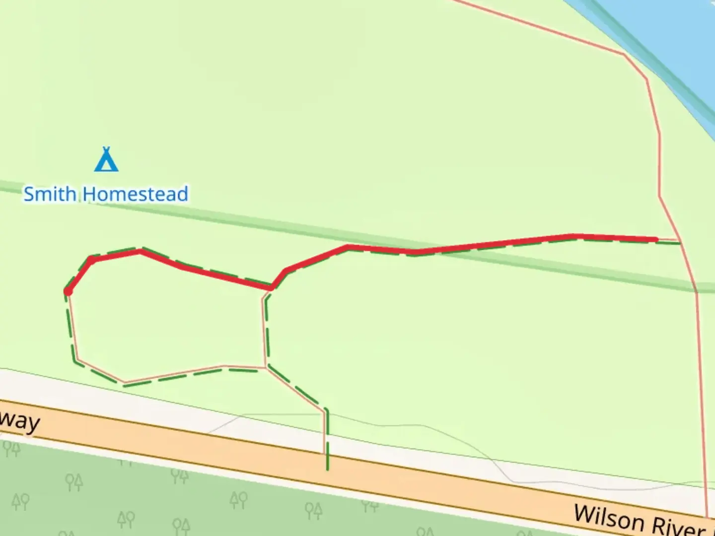 An image depicting the trail Walk beside Smith Homestead and its surrounding area.