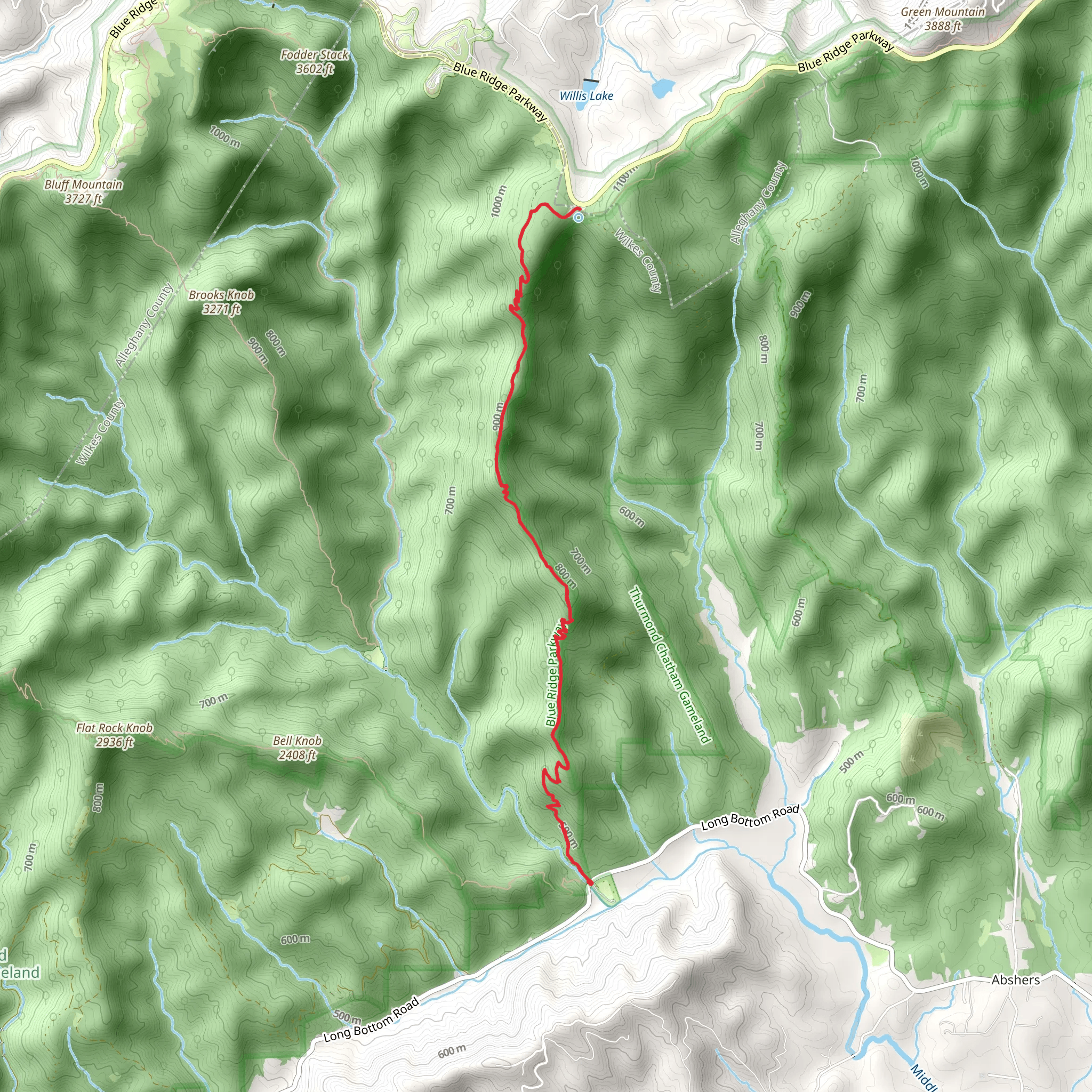 Brinegar Cabin Path via Cedar Ridge Trail mobile static map