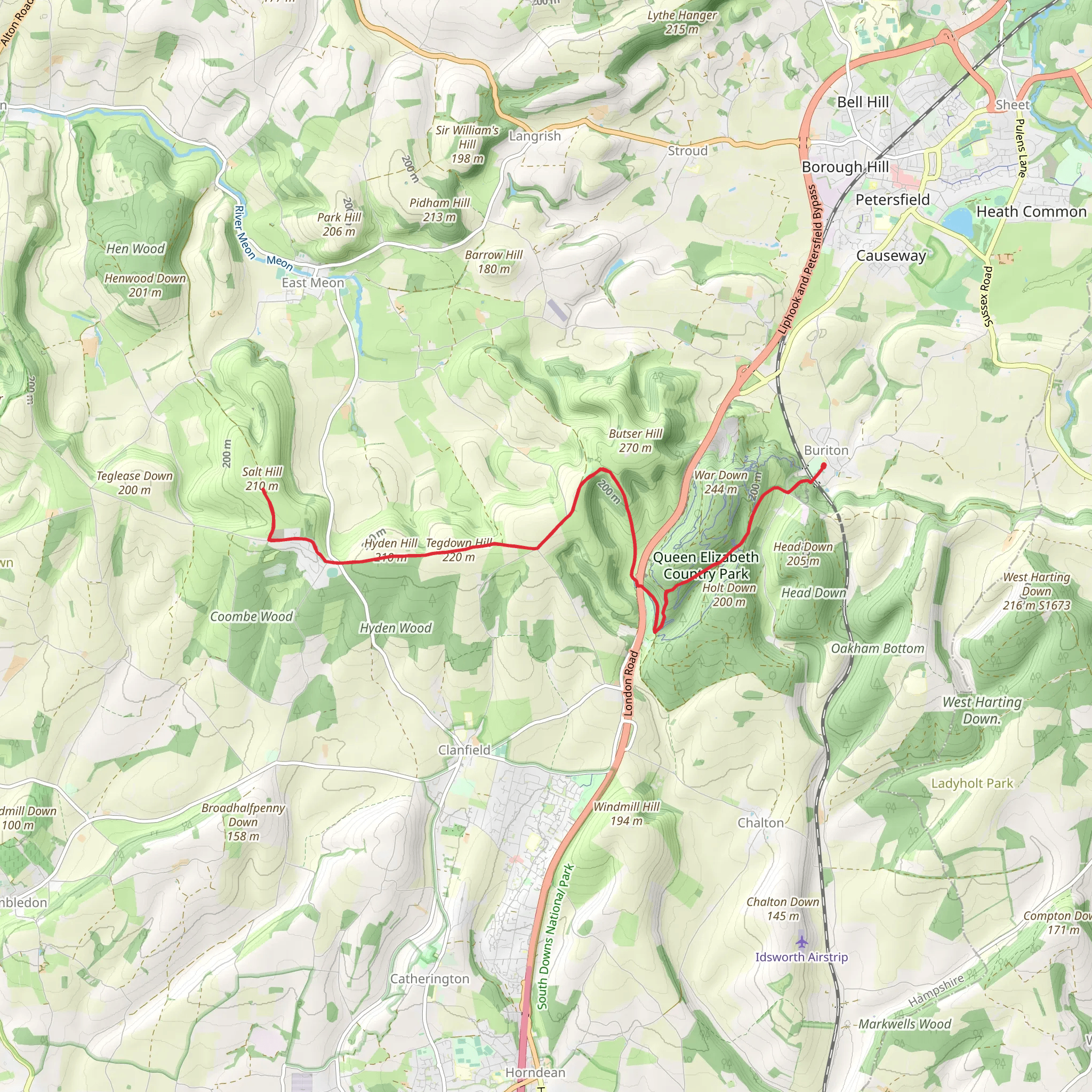 Butser Hill and Wether Down from Buriton mobile static map