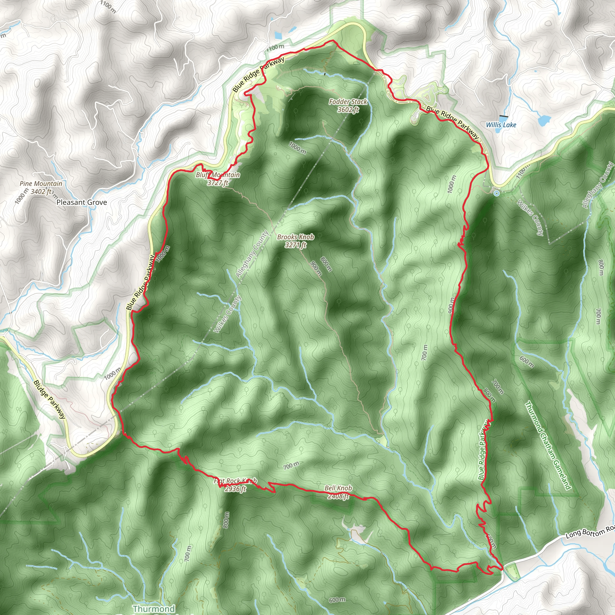 Bluff Mountain and Cedar Ridge Loop Trail mobile static map