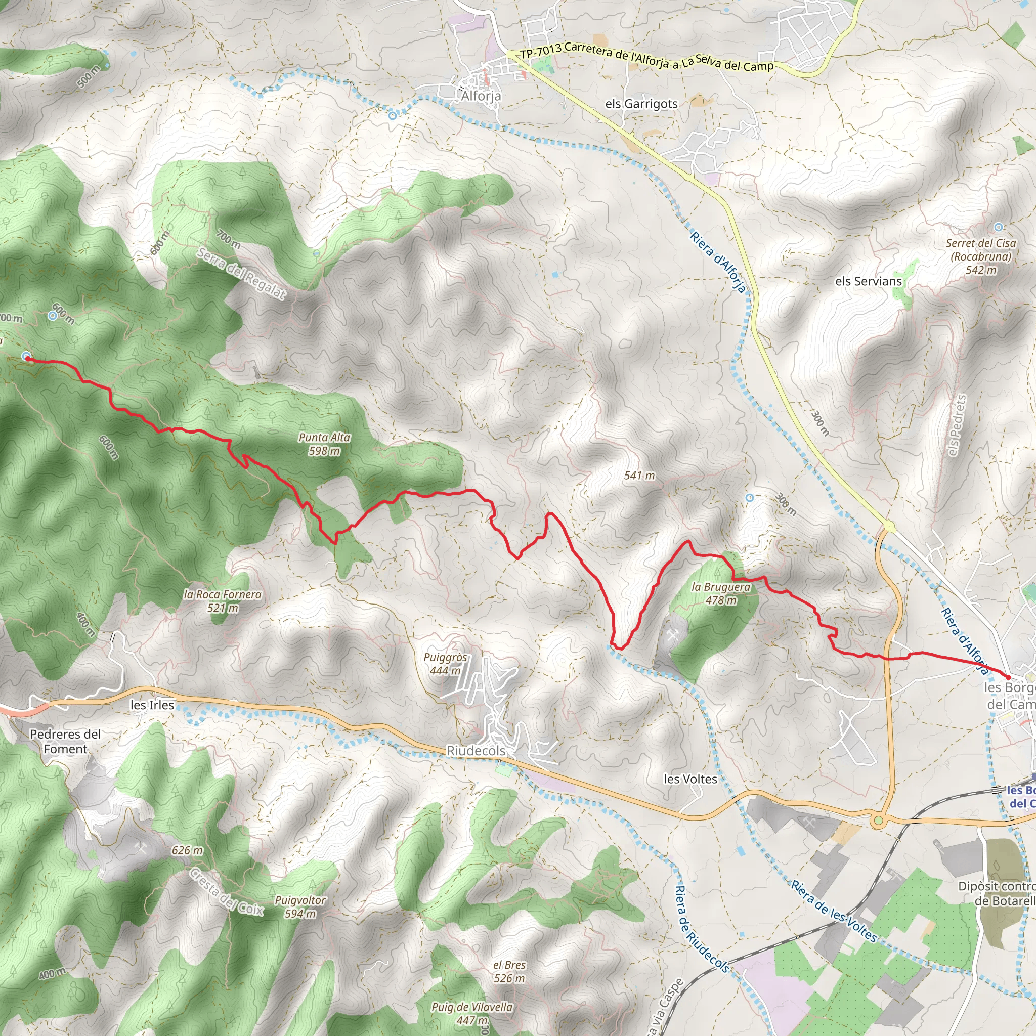 Path of the Borges del Camp PR C 18 mobile static map