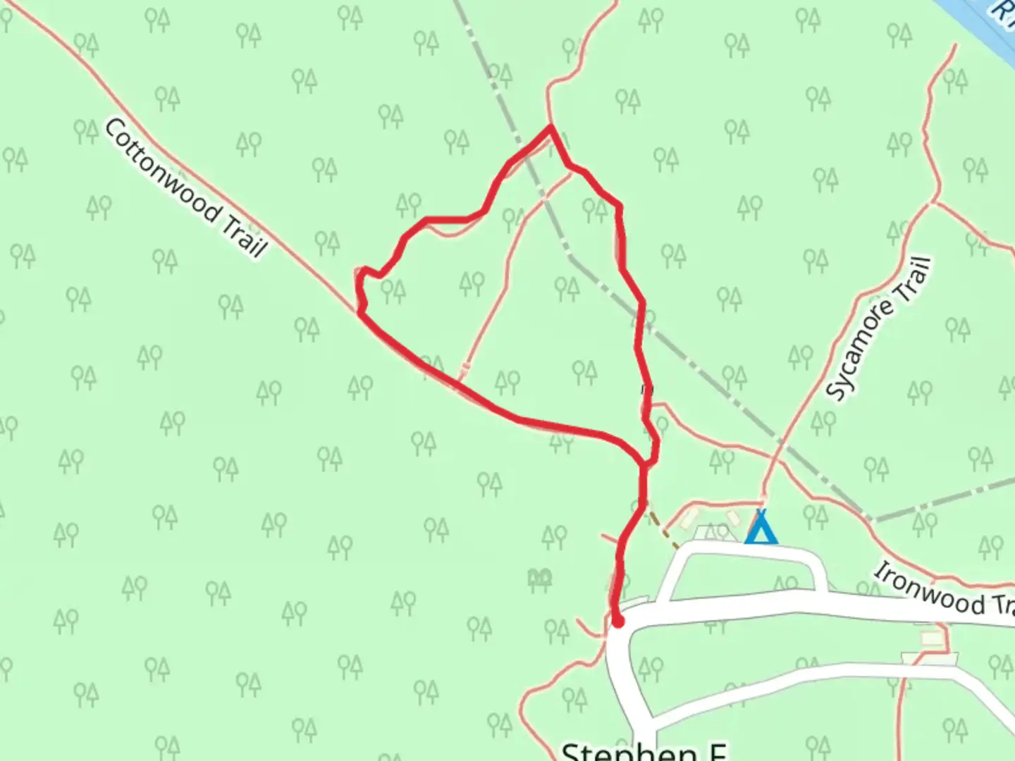 An image depicting the trail Opossum Loop and Brazos Bottom Loop Trail and its surrounding area.