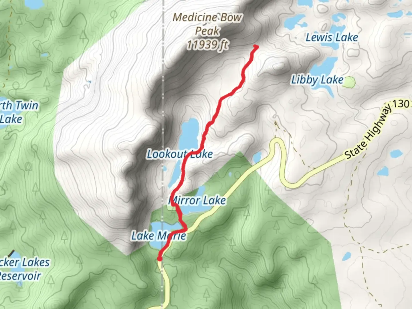 An image depicting the trail Lookout Lake via Lakes Trail and its surrounding area.