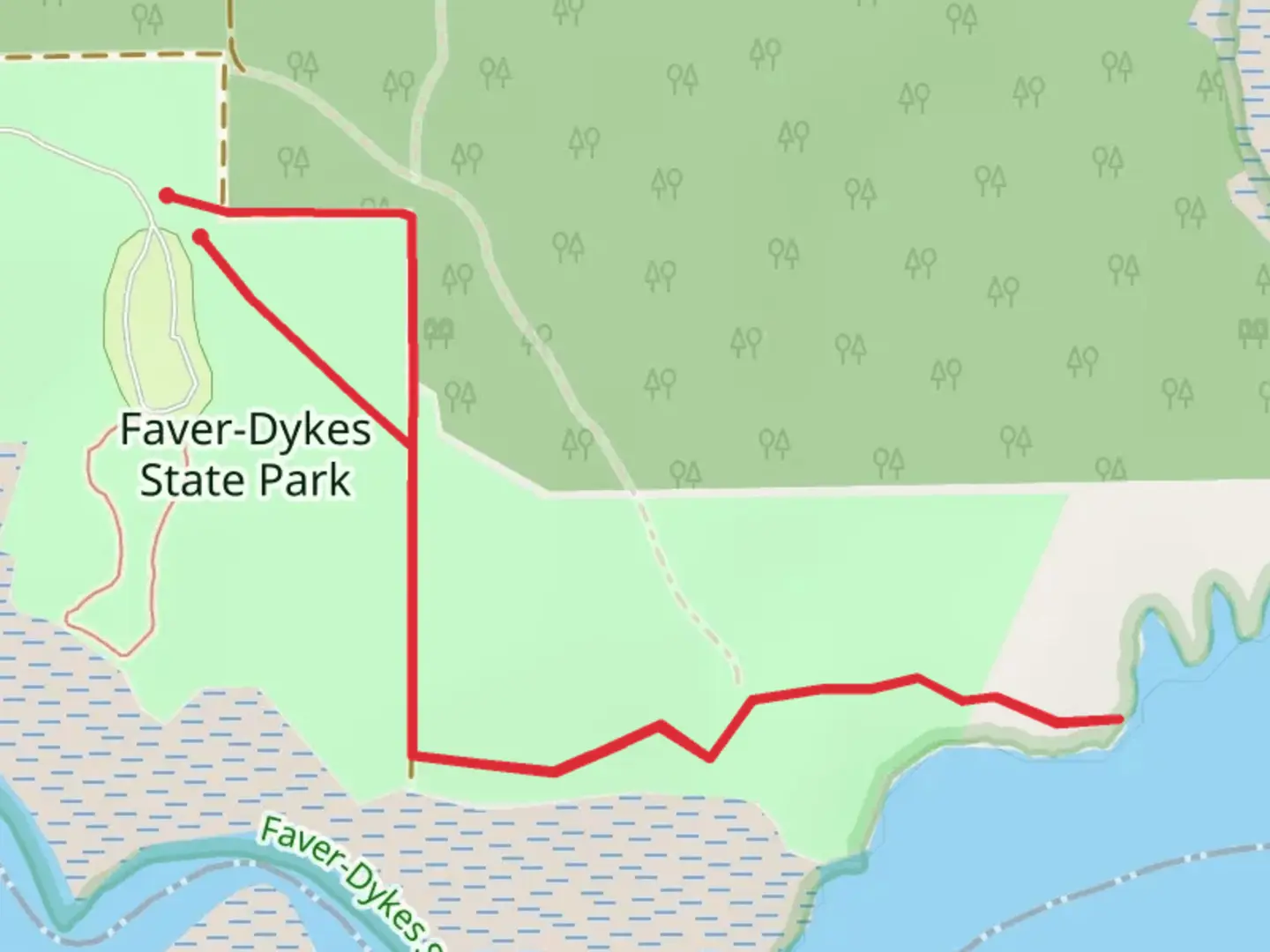 An image depicting the trail Faver-Dykes State Park - Pellicer Creek and its surrounding area.