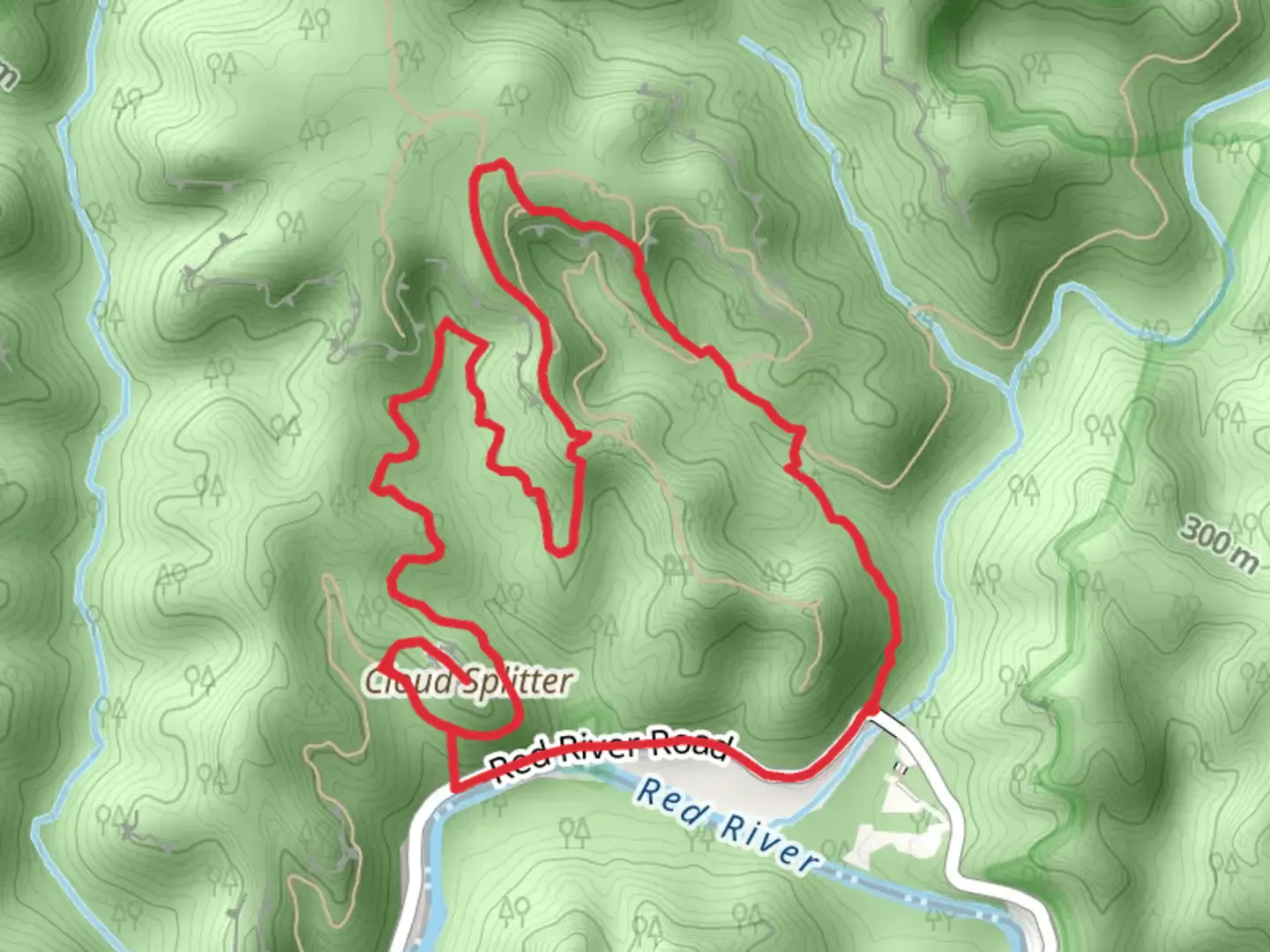 An image depicting the trail Cloud Splitter - Sheltowee Trace - Indian Staircase Loop Trail and its surrounding area.