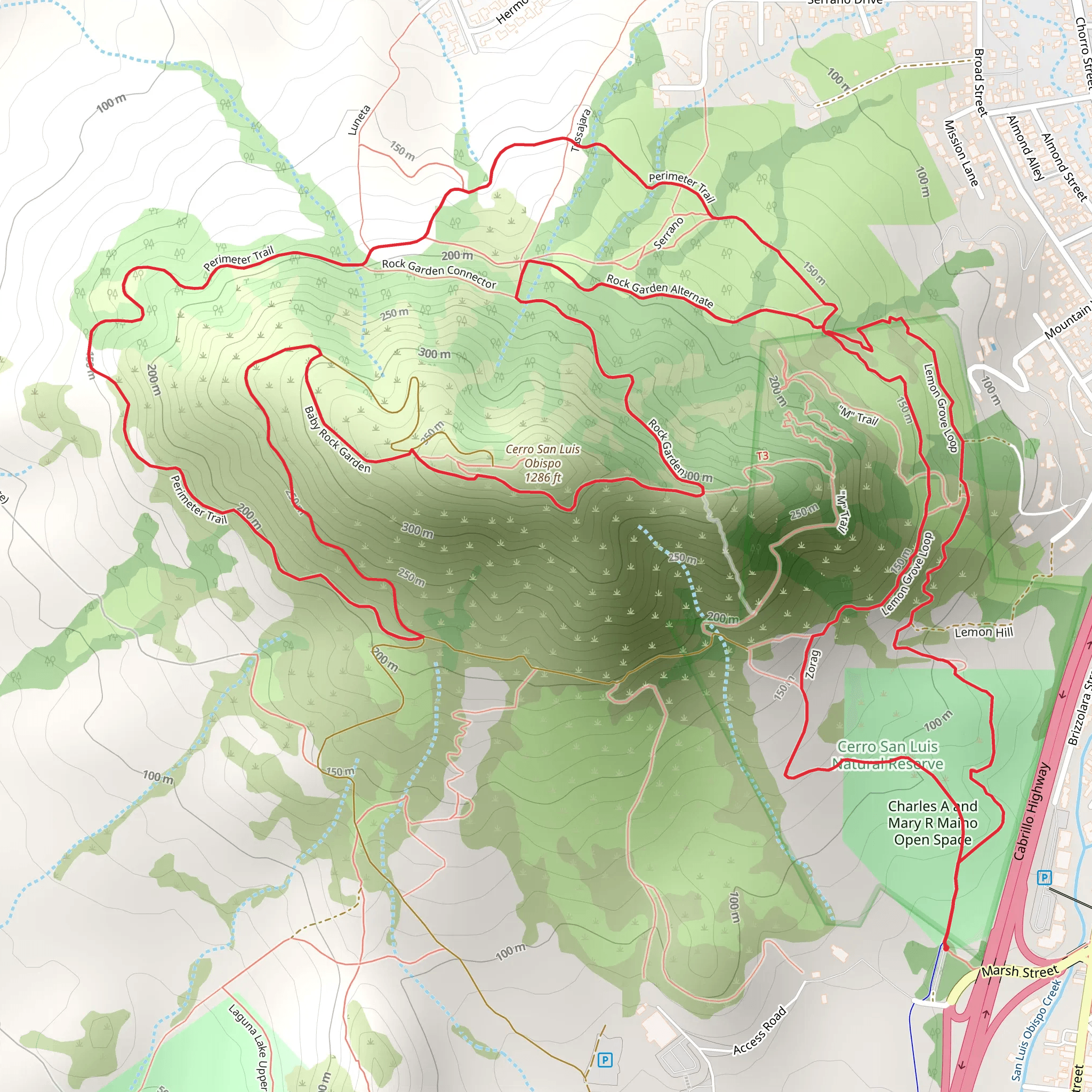 Cerro San Luis Obispo via Perimeter Trail and Rock Garden mobile static map