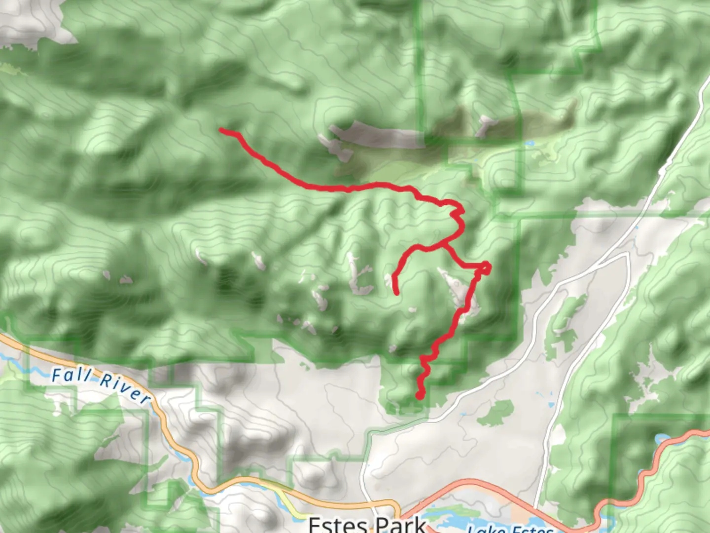 An image depicting the trail Bridal Veil Falls via Gem Lake Trail and its surrounding area.