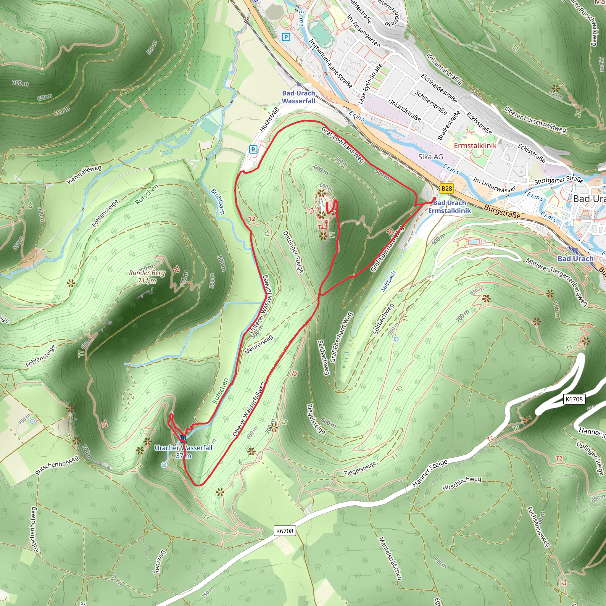 Ruine Hohenurach and Uracher Wasserfall Loop mobile static map