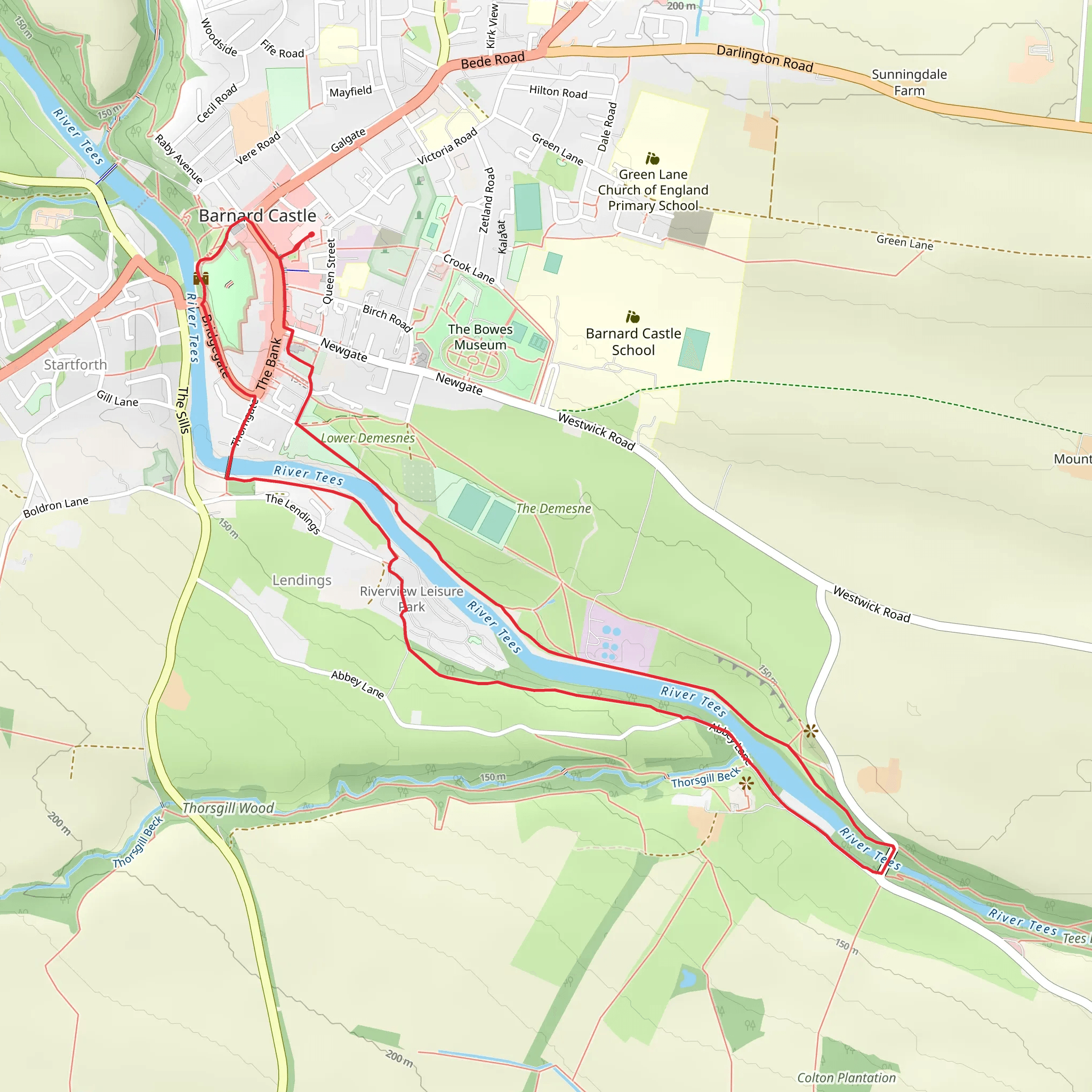 River Tees and Barnard Castle Grounds Loop mobile static map