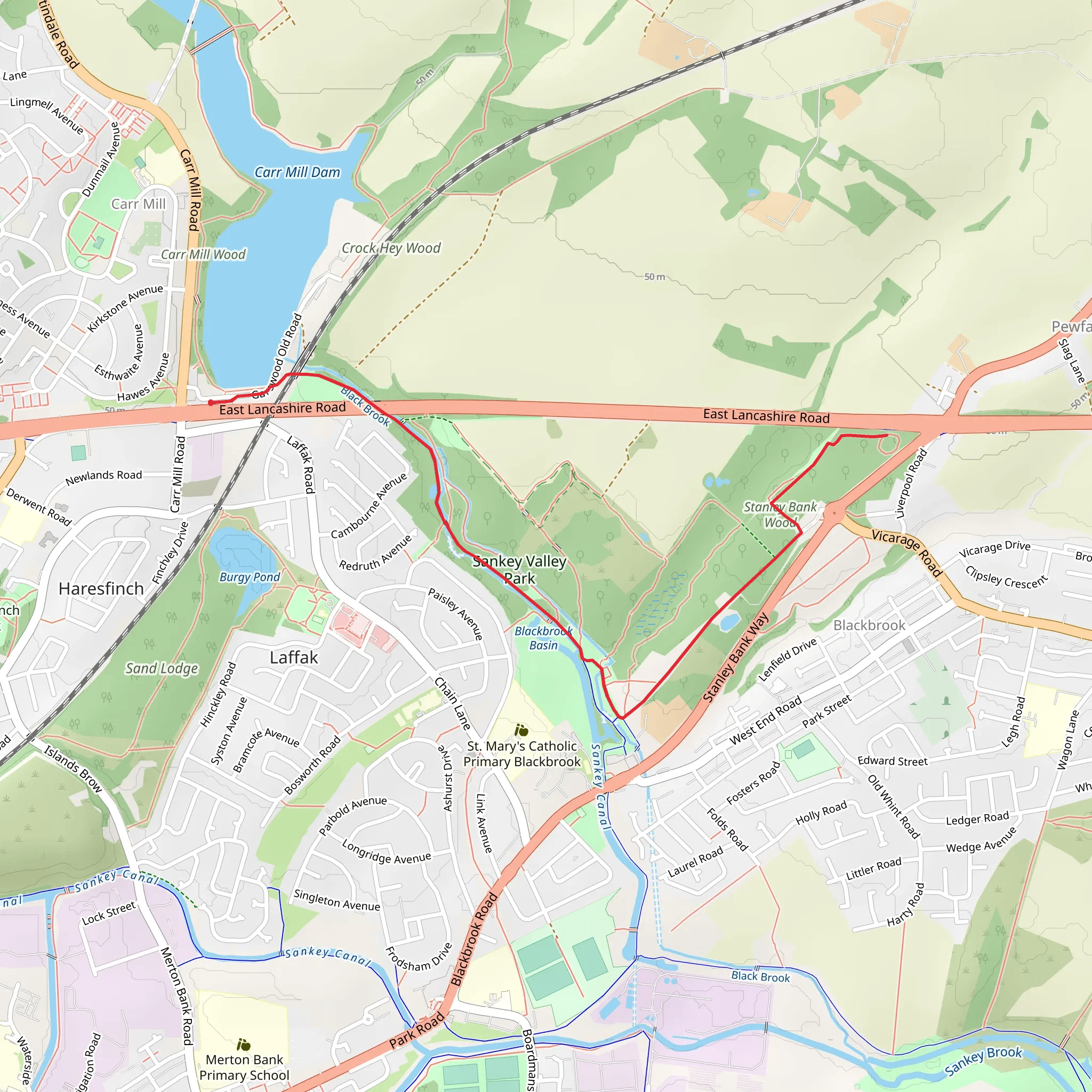 Carr Mill Bridge and Sankey Valley Park Walk mobile static map